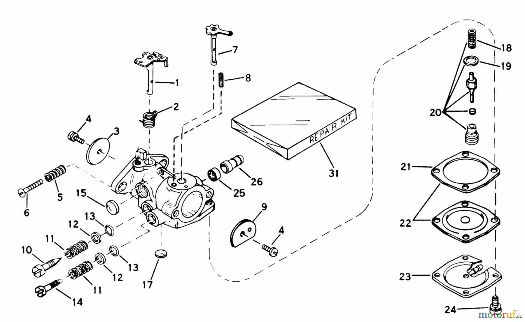 Toro Neu Snow Blowers/Snow Throwers Seite 1 38230 (S-200) - Toro S-200 Snowthrower, 1979 (9000001-9999999) CARBURETOR NO. 631887