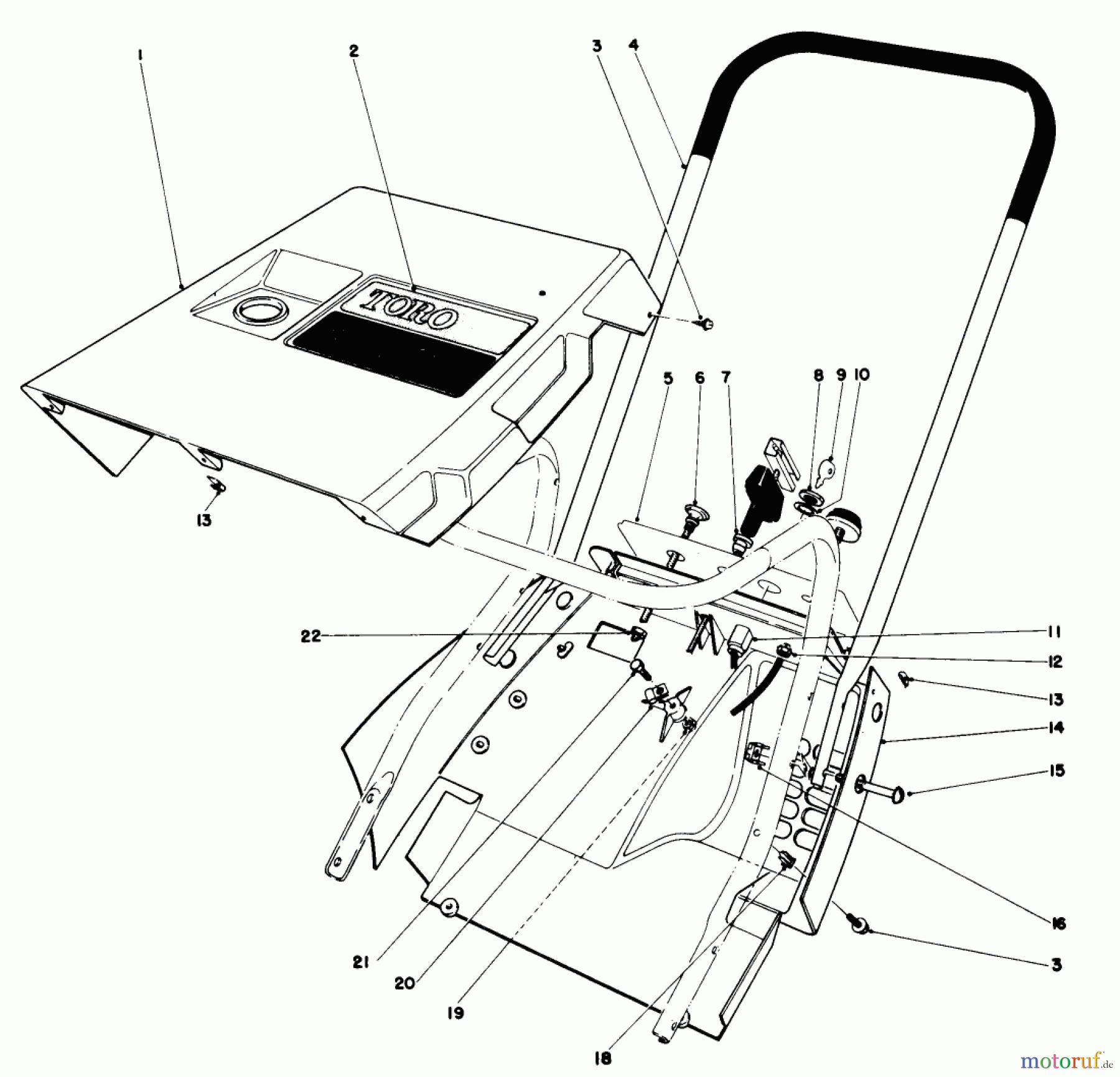 Toro Neu Snow Blowers/Snow Throwers Seite 1 38230 (S-200) - Toro S-200 Snowthrower, 1979 (9000001-9999999) SHROUD & HANDLE ASSEMBLY (MODEL 38220)