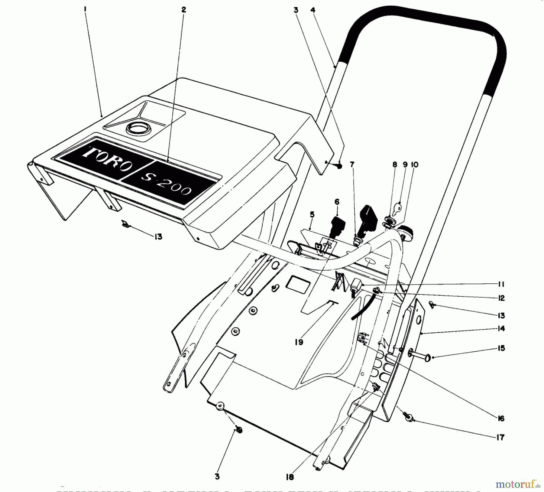  Toro Neu Snow Blowers/Snow Throwers Seite 1 38225 (S-200) - Toro S-200 Snowthrower, 1980 (0000001-0999999) SHROUD & HANDLE ASSEMBLY (MODEL 38225)