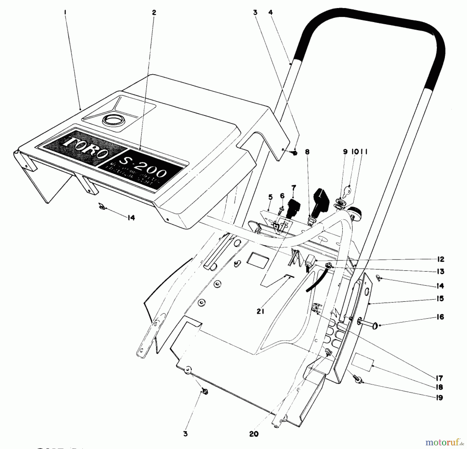 Toro Neu Snow Blowers/Snow Throwers Seite 1 38235 (S-200) - Toro S-200 Snowthrower, 1980 (0000001-0999999) SHROUD & HANDLE ASSEMBLY (MODEL 38235)