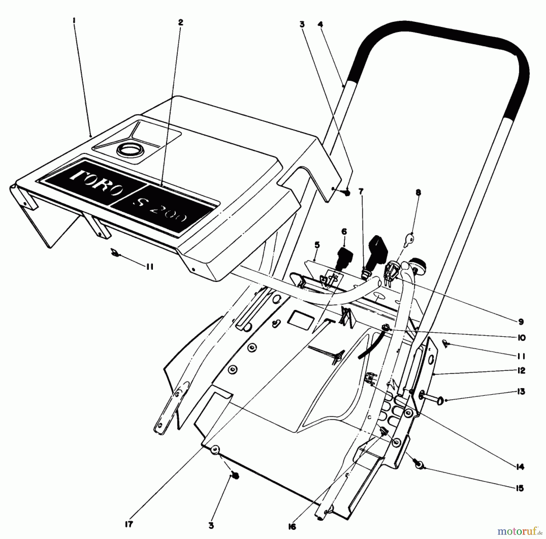 Toro Neu Snow Blowers/Snow Throwers Seite 1 38232 (S-200) - Toro S-200 Snowthrower, 1983 (3000001-3999999) SHROUD & HANDLE ASSEMBLY