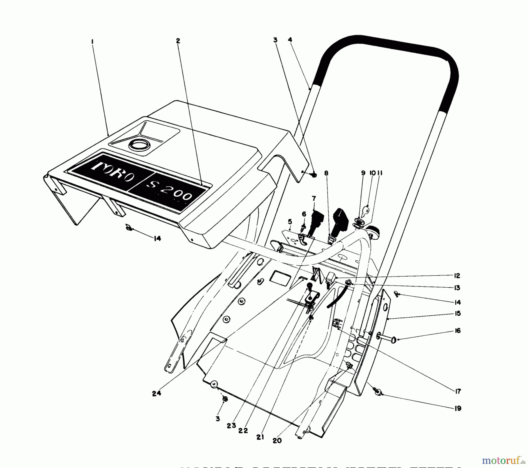 Toro Neu Snow Blowers/Snow Throwers Seite 1 38242 (S-200) - Toro S-200 Snowthrower, 1982 (2000001-2999999) SHROUD & HANDLE ASSEMBLY (MODEL 38252)