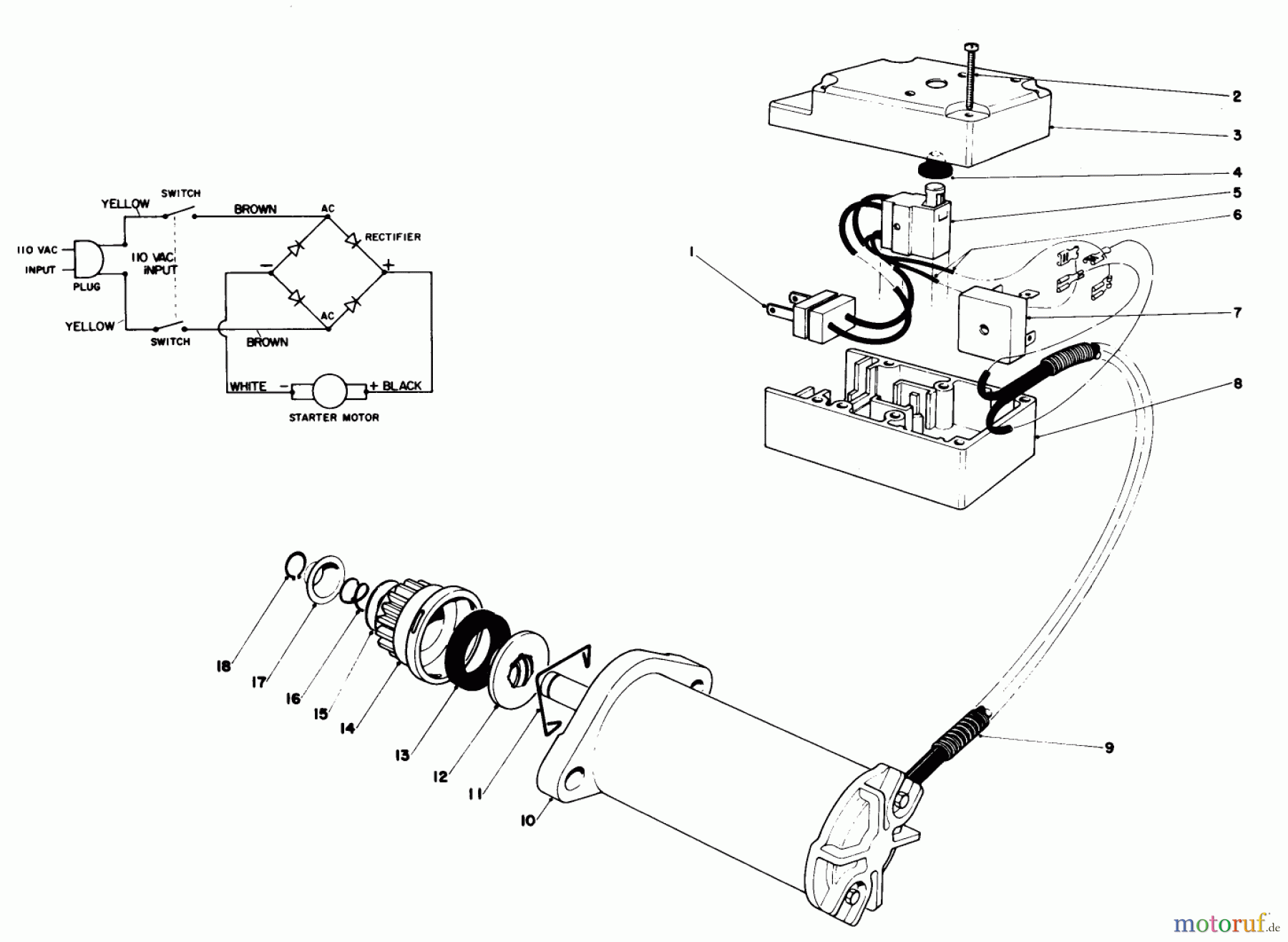Toro Neu Snow Blowers/Snow Throwers Seite 1 38252 (S-200) - Toro S-200 Snowthrower, 1981 (1000001-1999999) STARTER MOTOR & SWITCH ASSEMBLY (MODEL 38252)