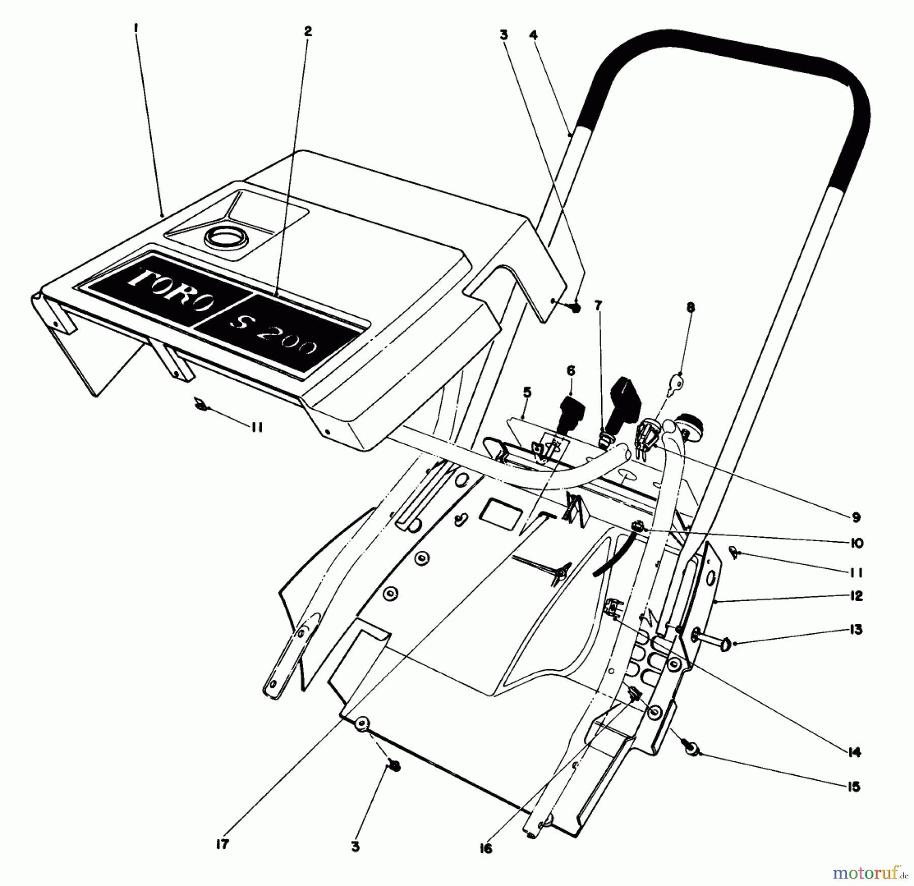 Toro Neu Snow Blowers/Snow Throwers Seite 1 38242 (S-200) - Toro S-200 Snowthrower, 1983 (3000001-3999999) SHROUD & HANDLE ASSEMBLY