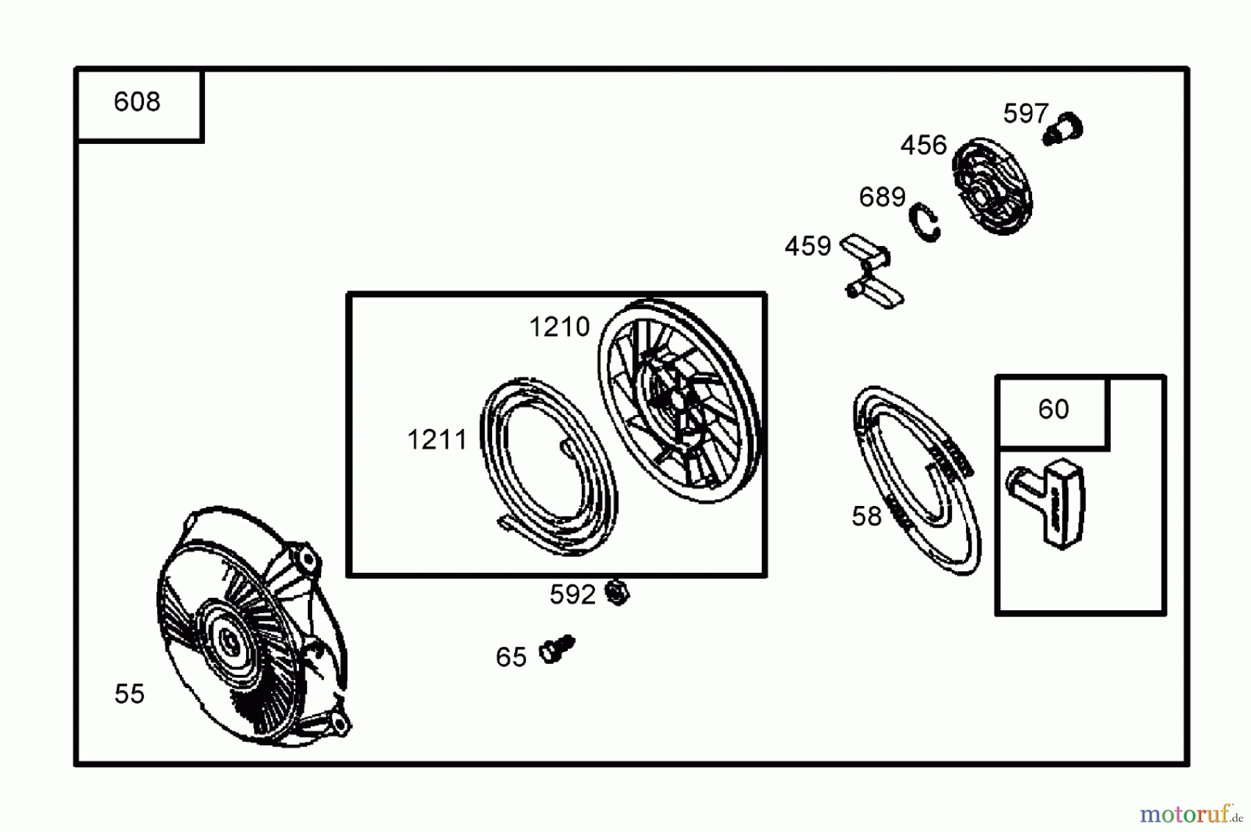Toro Neu Blowers/Vacuums/Chippers/Shredders 62925 - Toro 5.5 hp Lawn Vacuum, 2004 (240000001-240999999) STARTER ASSEMBLY ENGINE BRIGGS AND STRATTON MODEL 126302-0245-E1