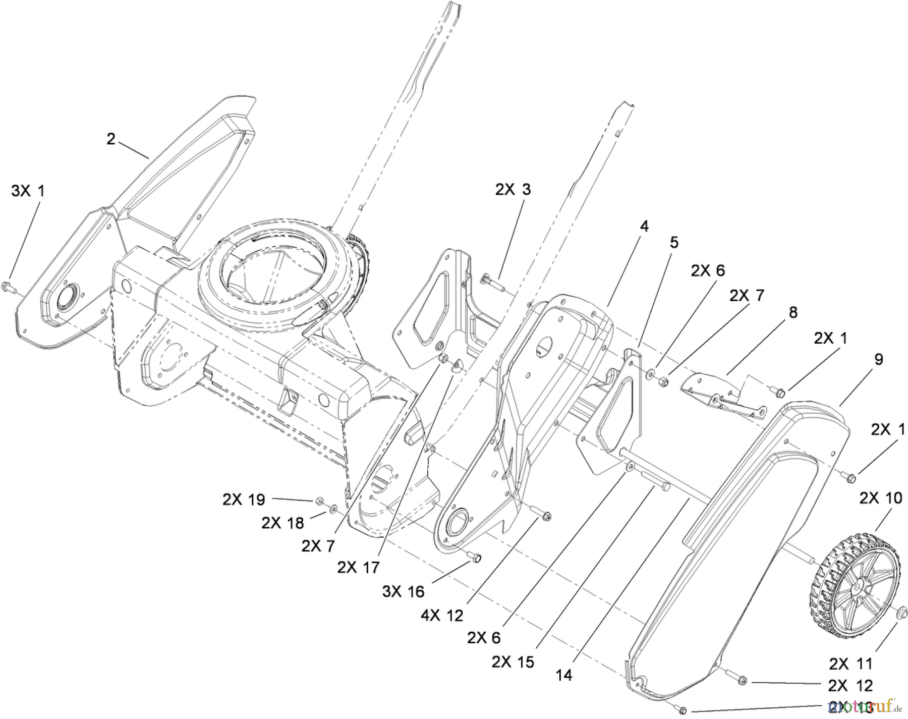 Toro Neu Snow Blowers/Snow Throwers Seite 1 38282 (418 ZE) - Toro Power Clear 418 ZE Snowthrower, 2013 (SN 313000001-313999999) MAIN FRAME AND WHEEL ASSEMBLY