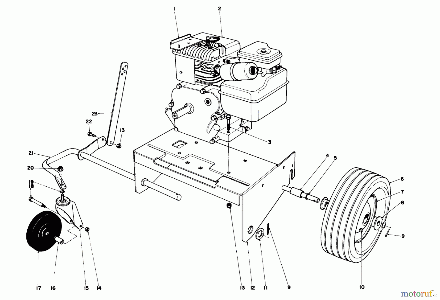Toro Neu Blowers/Vacuums/Chippers/Shredders 62933 - Toro 5 hp Lawn Blower, 1974 (4000001-4999999) ENGINE AND BASE ASSEMBLY