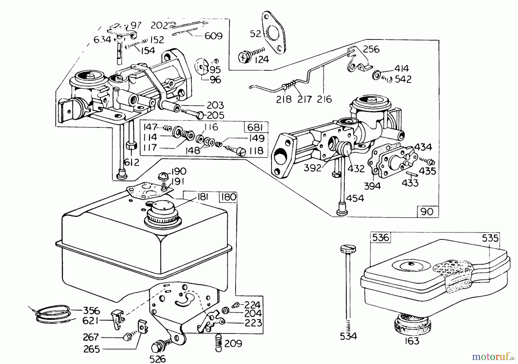 Toro Neu Blowers/Vacuums/Chippers/Shredders 62933 - Toro 5 hp Lawn Blower, 1975 (5000001-5999999) CARBURETOR ASSEMBLY