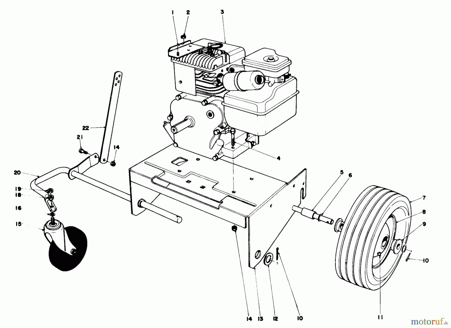 Toro Neu Blowers/Vacuums/Chippers/Shredders 62933 - Toro 5 hp Lawn Blower, 1975 (5000001-5999999) ENGINE AND BASE ASSEMBLY