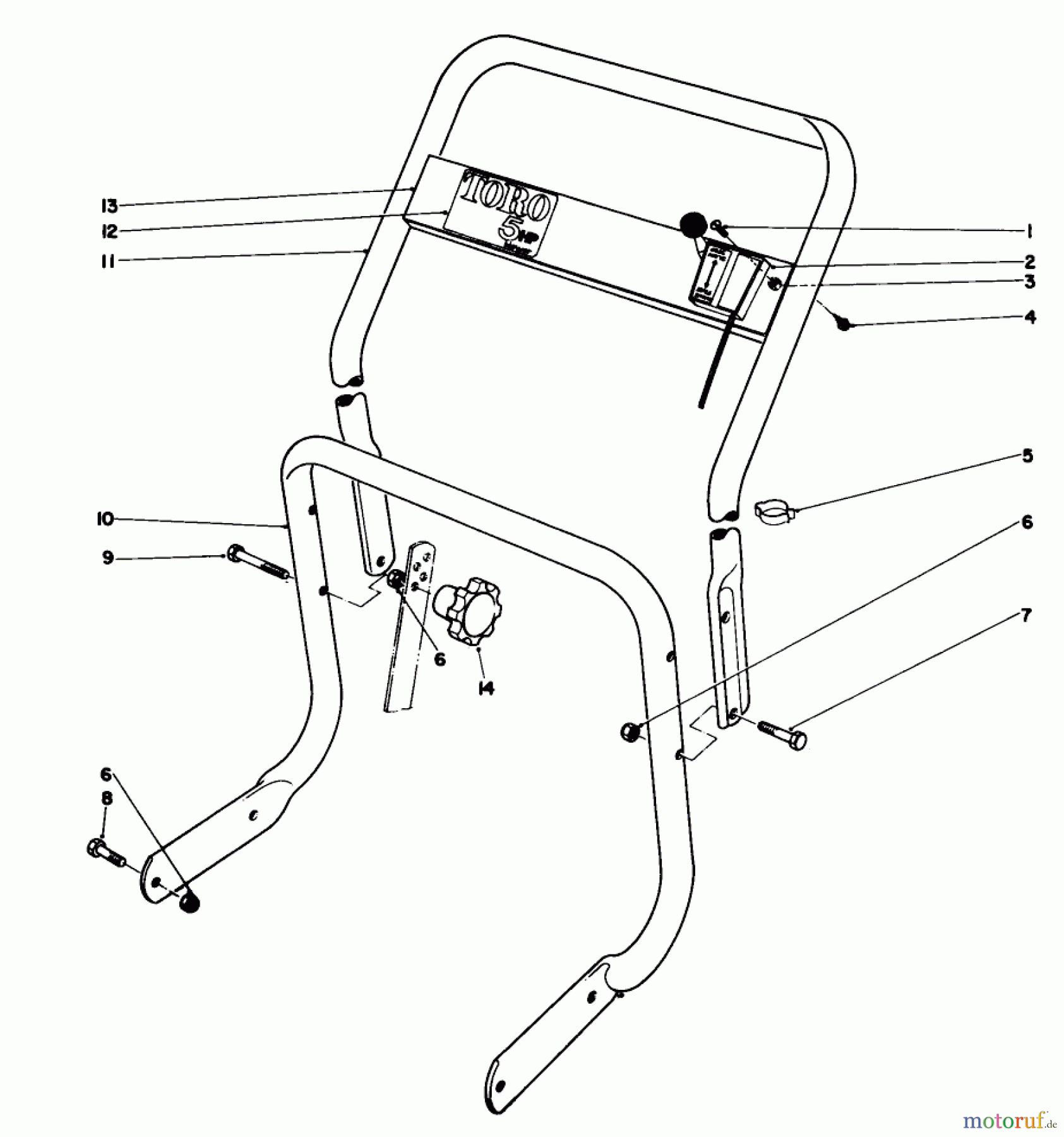 Toro Neu Blowers/Vacuums/Chippers/Shredders 62933 - Toro 5 hp Lawn Blower, 1975 (5000001-5999999) HANDLE ASSEMBLY
