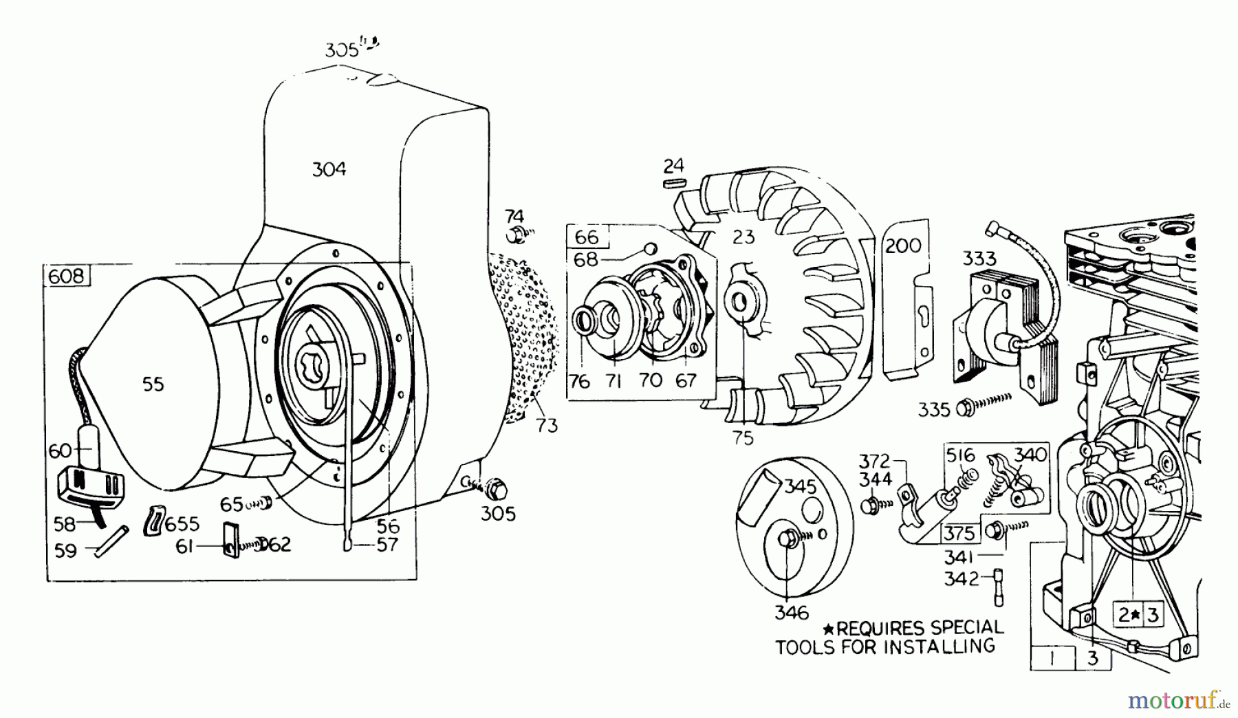 Toro Neu Blowers/Vacuums/Chippers/Shredders 62933 - Toro 5 hp Lawn Blower, 1975 (5000001-5999999) REWIND STARTER