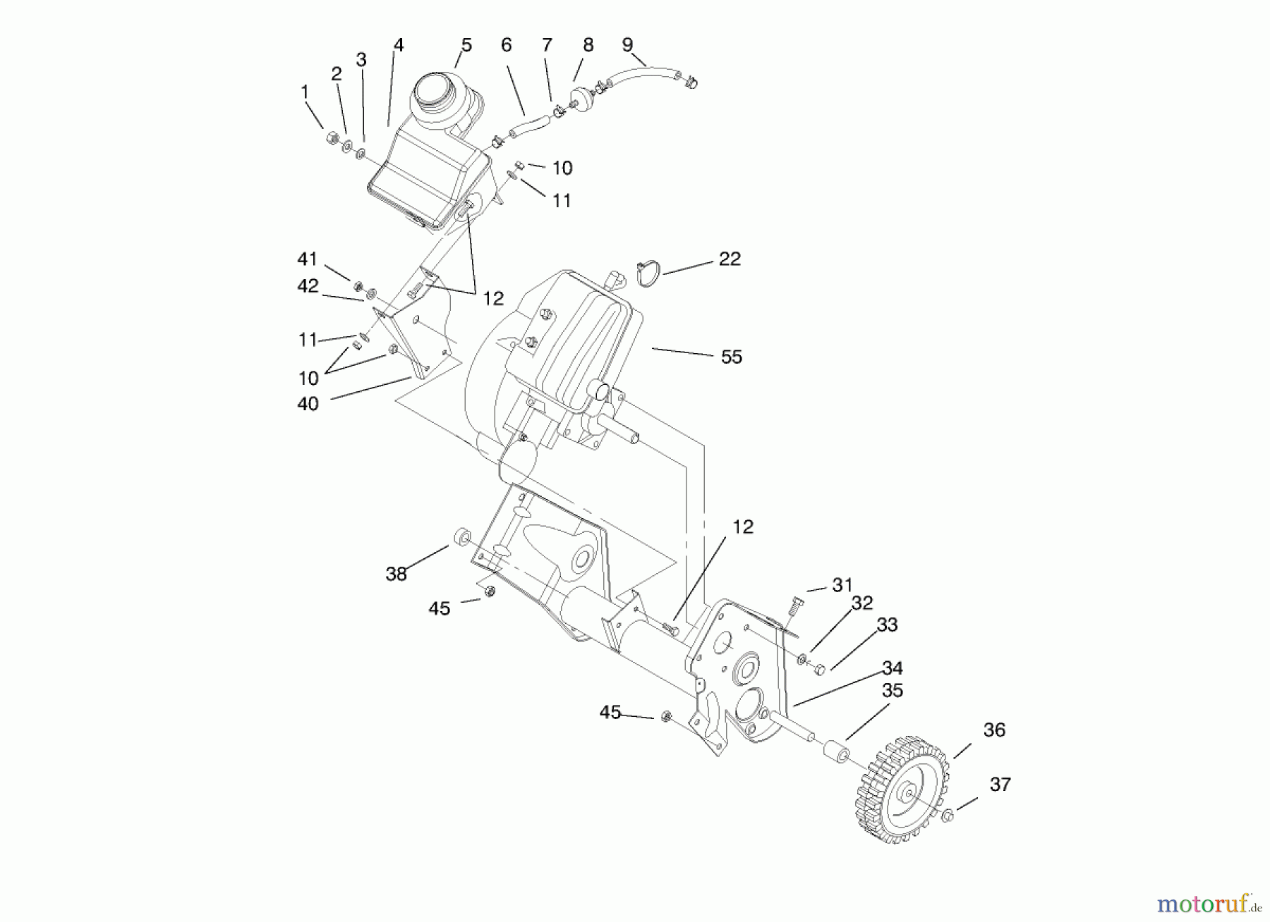 Toro Neu Snow Blowers/Snow Throwers Seite 1 38422 (2500) - Toro CCR 2500 Snowthrower, 1998 (8900001-8999999) ENGINE AND FUEL TANK ASSEMBLY