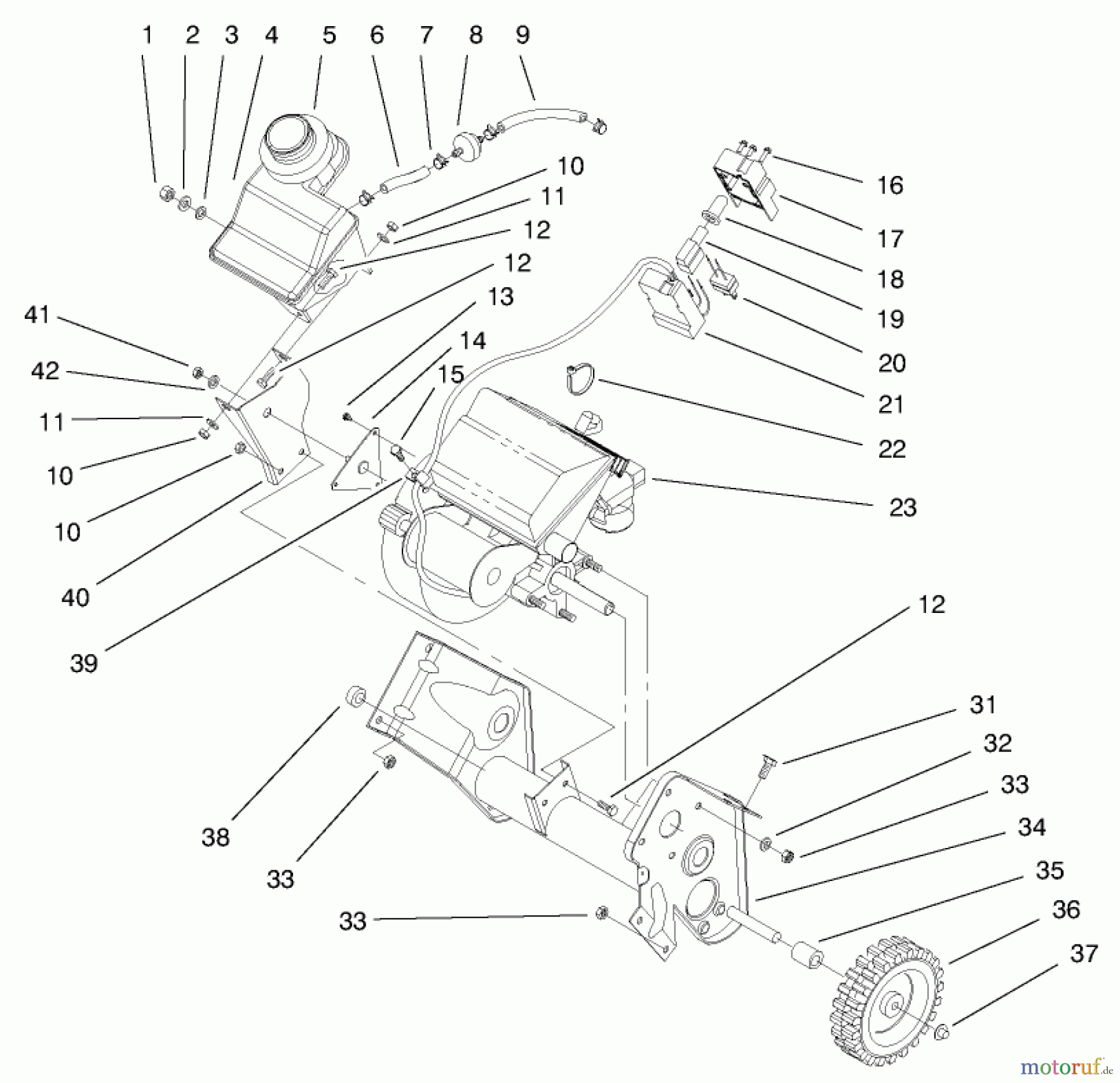 Toro Neu Snow Blowers/Snow Throwers Seite 1 38425 (2500) - Toro CCR 2500 Snowthrower, 1997 (7900001-7999999) ENGINE & FUEL TANK ASSEMBLY
