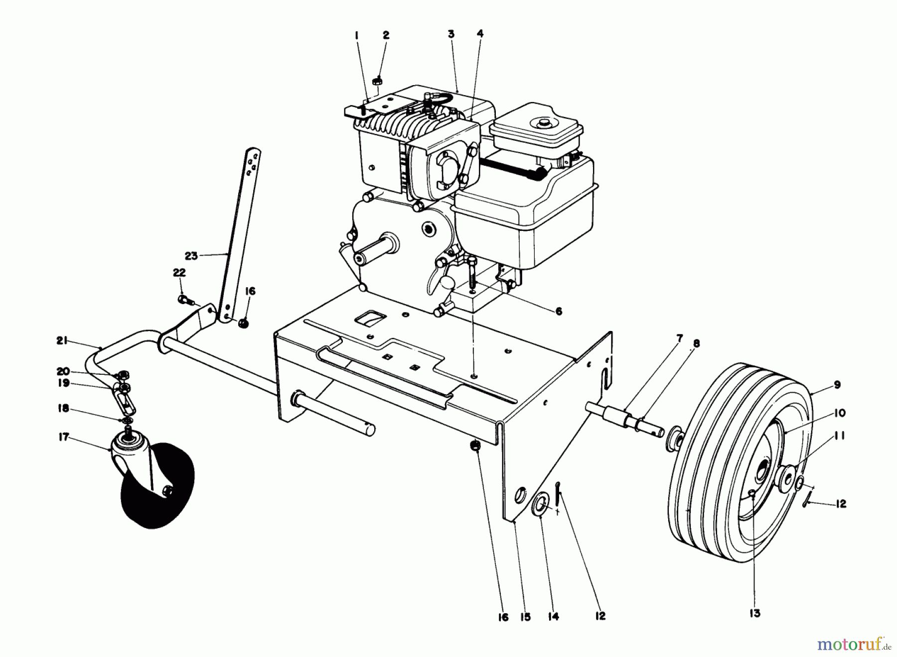 Toro Neu Blowers/Vacuums/Chippers/Shredders 62933 - Toro 5 hp Lawn Blower, 1981 (1000001-1999999) ENGINE AND BASE ASSEMBLY