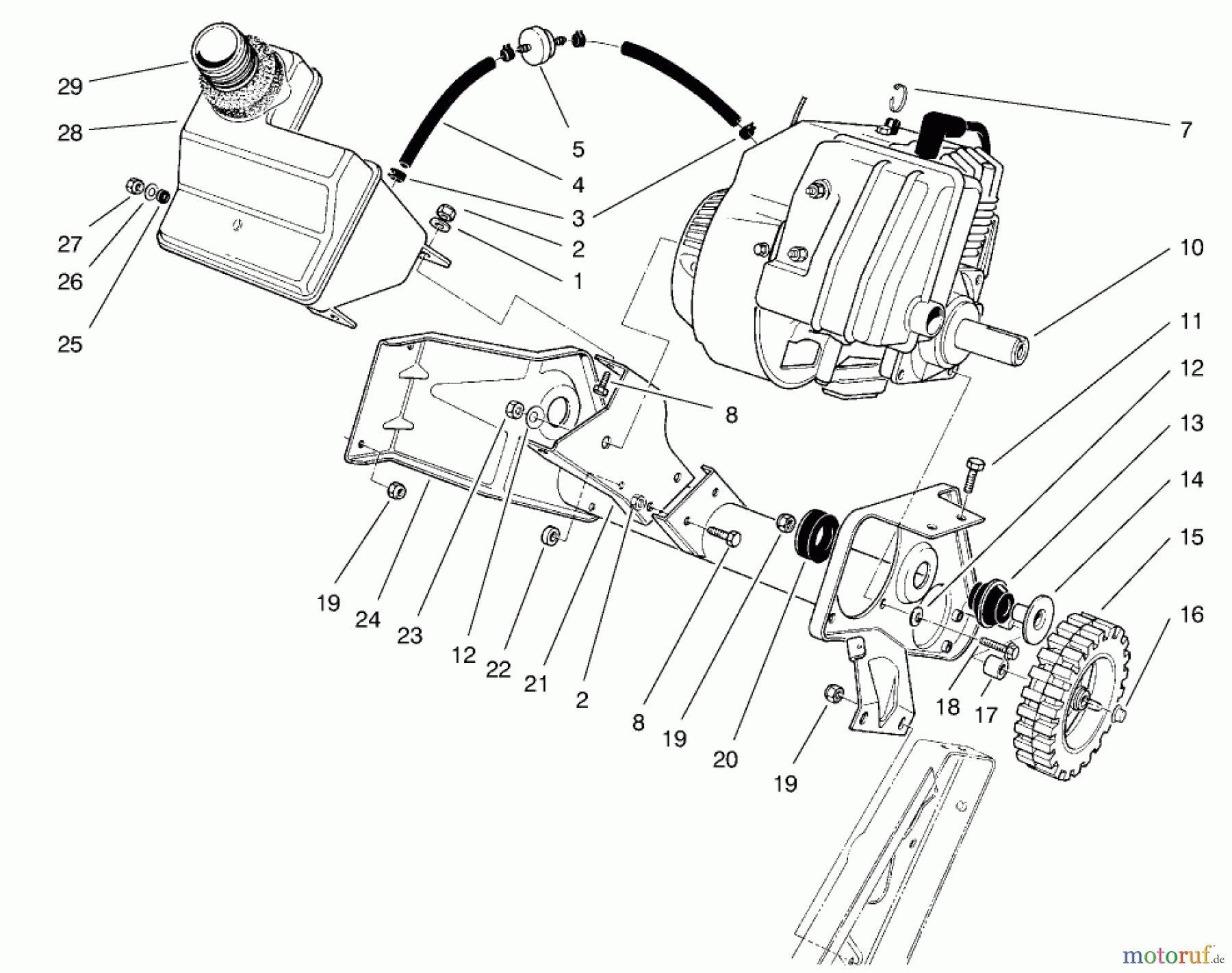 Toro Neu Snow Blowers/Snow Throwers Seite 1 38431 (3000) - Toro CCR 3000 Snowthrower, 1997 (7900001-7999999) ENGINE & MAIN FRAME ASSEMBLY