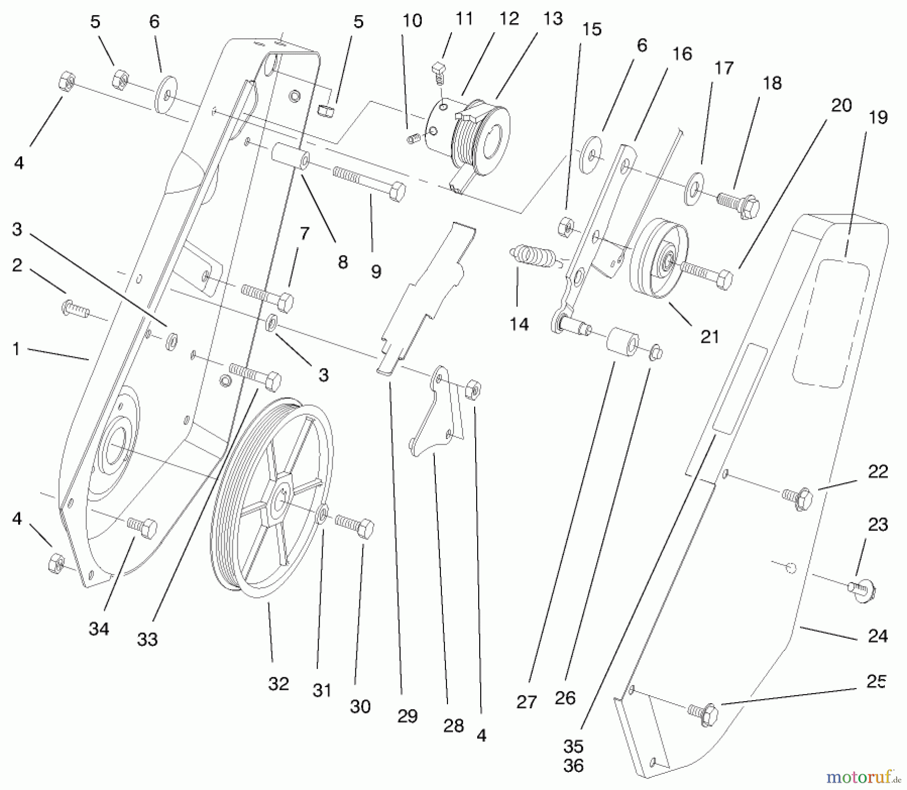 Toro Neu Snow Blowers/Snow Throwers Seite 1 38436 (3000) - Toro CCR 3000 Snowthrower, 1998 (8900001-8999999) PULLEY & SIDE PLATE ASSEMBLY