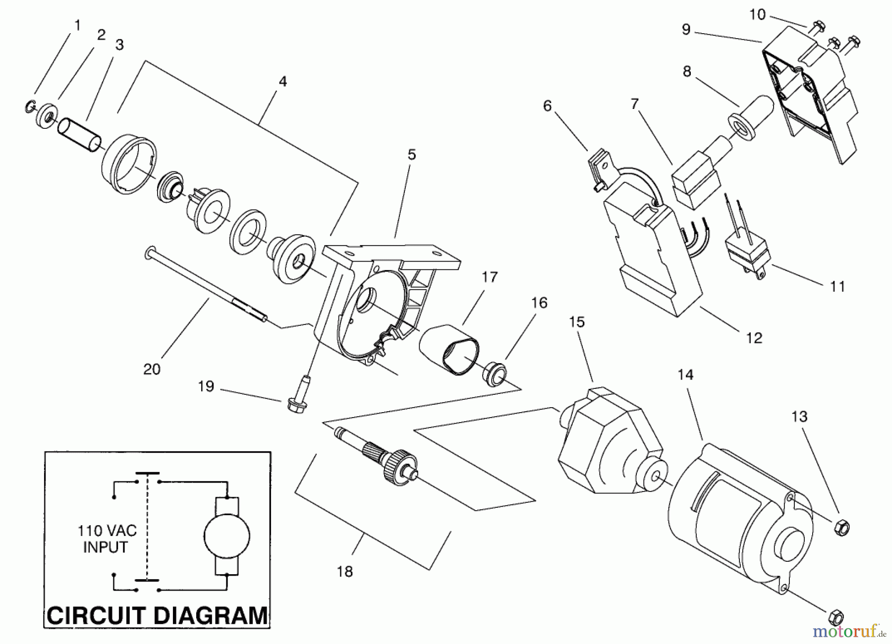 Toro Neu Snow Blowers/Snow Throwers Seite 1 38435 (3000) - Toro CCR 3000 Snowthrower, 1997 (7900001-7999999) STARTER MOTOR & SWITCH HOUSING ASSEMBLY