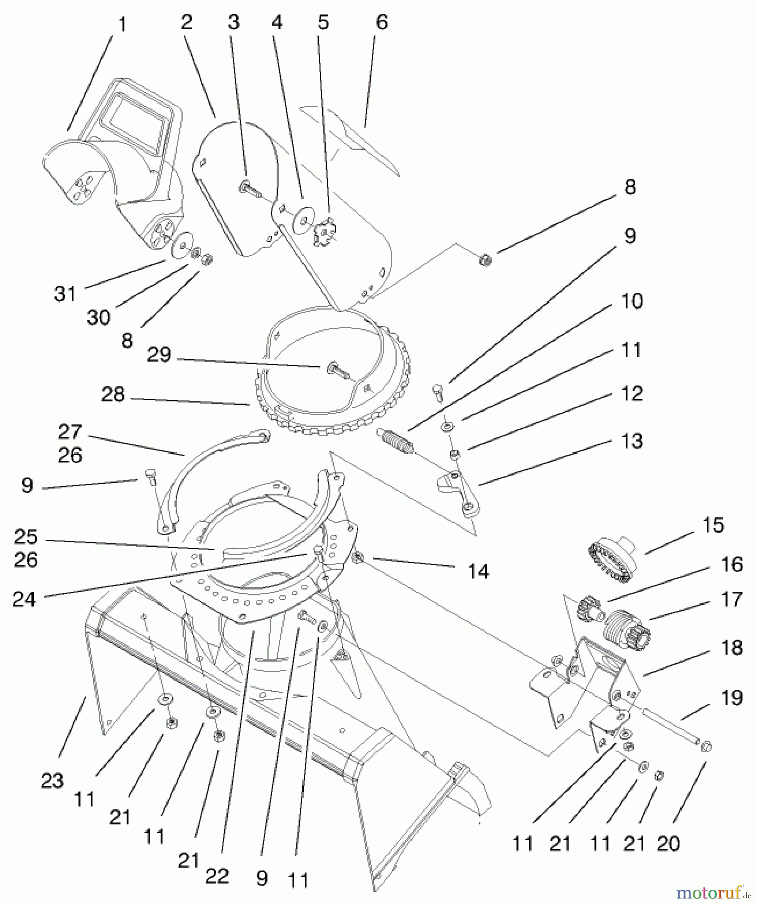 Toro Neu Snow Blowers/Snow Throwers Seite 1 38438 (3000) - Toro CCR 3000 Snowthrower, 1999 (9900001-9999999) DEFLECTOR AND DISCHARGE ASSEMBLY