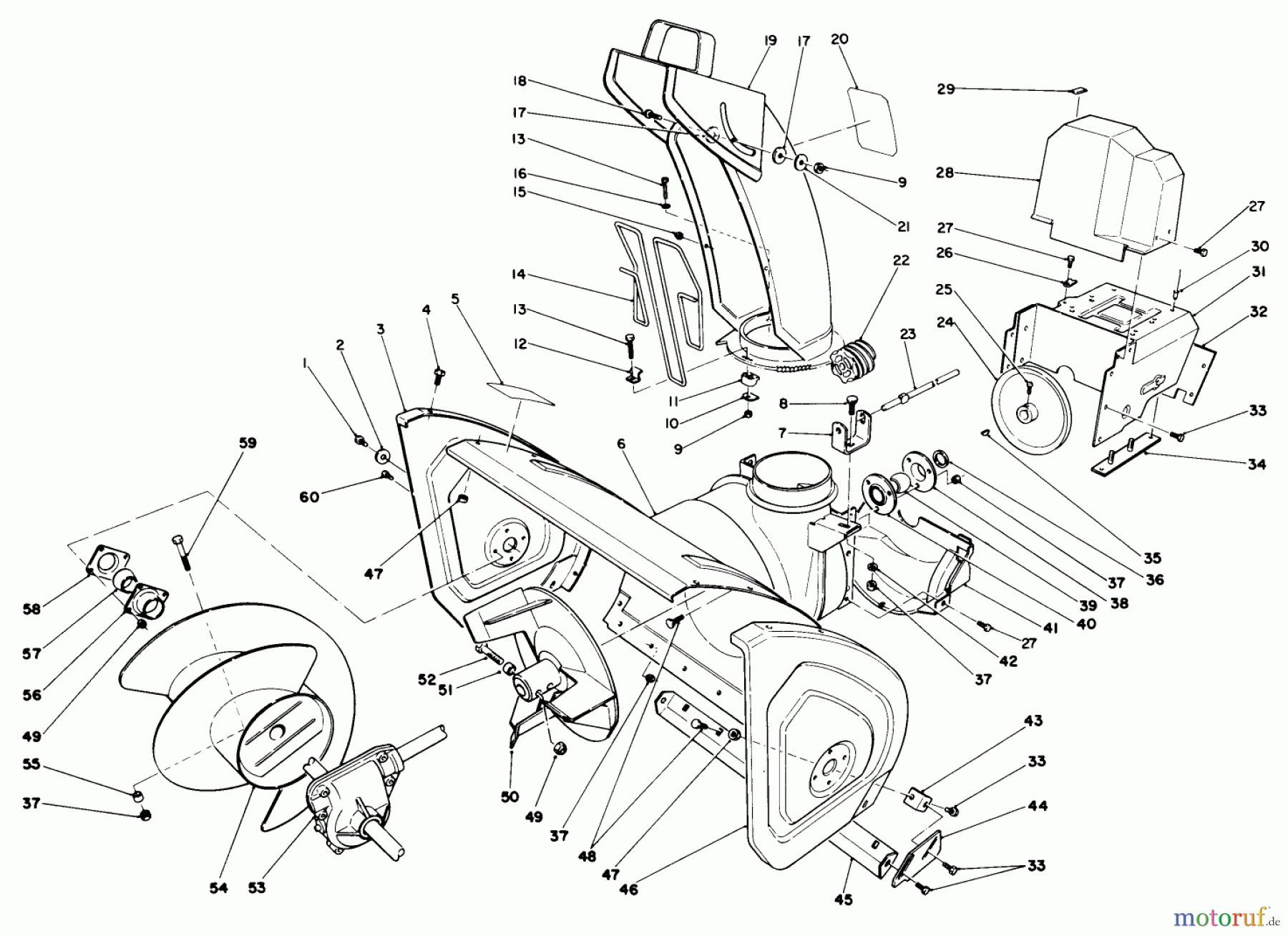  Toro Neu Snow Blowers/Snow Throwers Seite 1 38505 (624) - Toro 624 Power Shift Snowthrower, 1990 (0000001-0999999) HOUSING & CHUTE ASSEMBLY
