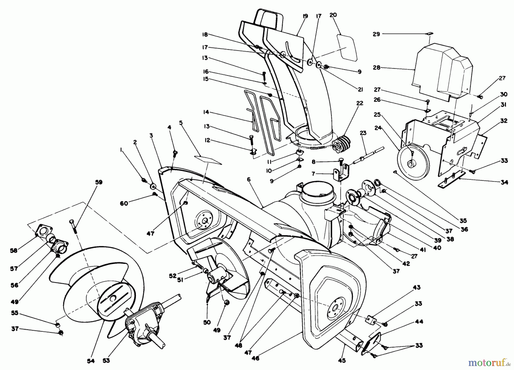 Toro Neu Snow Blowers/Snow Throwers Seite 1 38510 (624) - Toro 624 Power Shift Snowthrower, 1989 (9000001-9999999) HOUSING AND CHUTE ASSEMBLY
