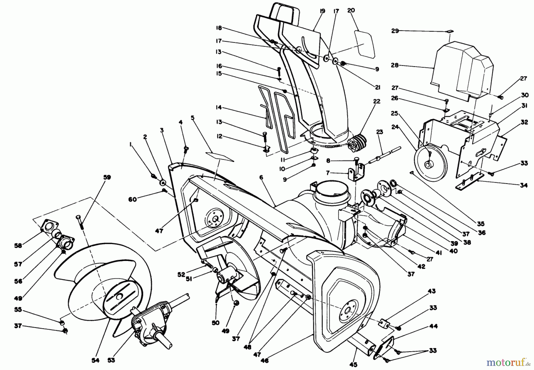 Toro Neu Snow Blowers/Snow Throwers Seite 1 38513 (624) - Toro 624 Power Shift Snowthrower, 1990 (0000001-0999999) HOUSING & CHUTE ASSEMBLY