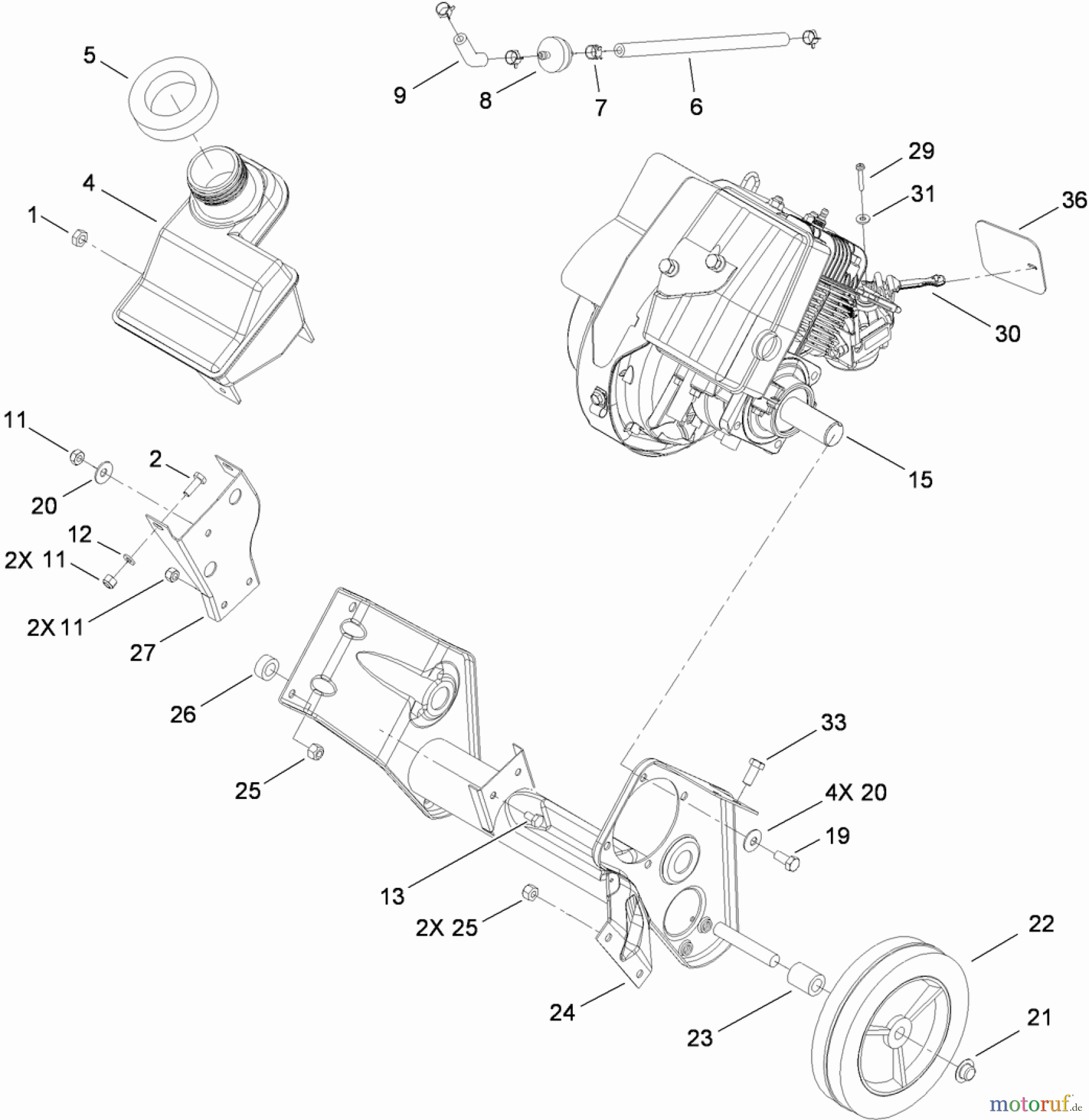  Toro Neu Snow Blowers/Snow Throwers Seite 1 38515 (2450) - Toro CCR 2450 GTS Snowthrower, 2010 (310000001-310006876) ENGINE, FUEL TANK AND FRAME ASSEMBLY