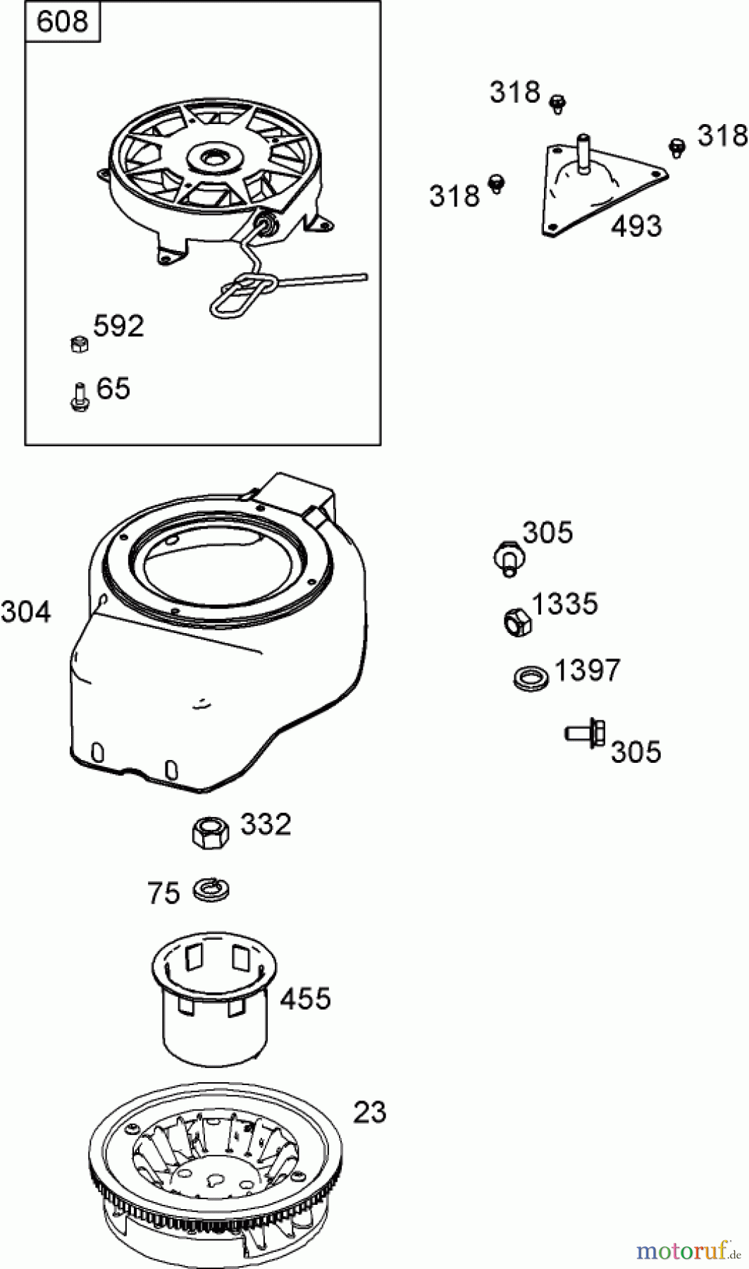 Toro Neu Snow Blowers/Snow Throwers Seite 1 38515 (2450) - Toro CCR 2450 GTS Snowthrower, 2010 (310006876-310999999) FLYWHEEL, BLOWER HOUSING AND REWIND STARTER ASSEMBLY BRIGGS AND STRATTON 084132-0120-E8