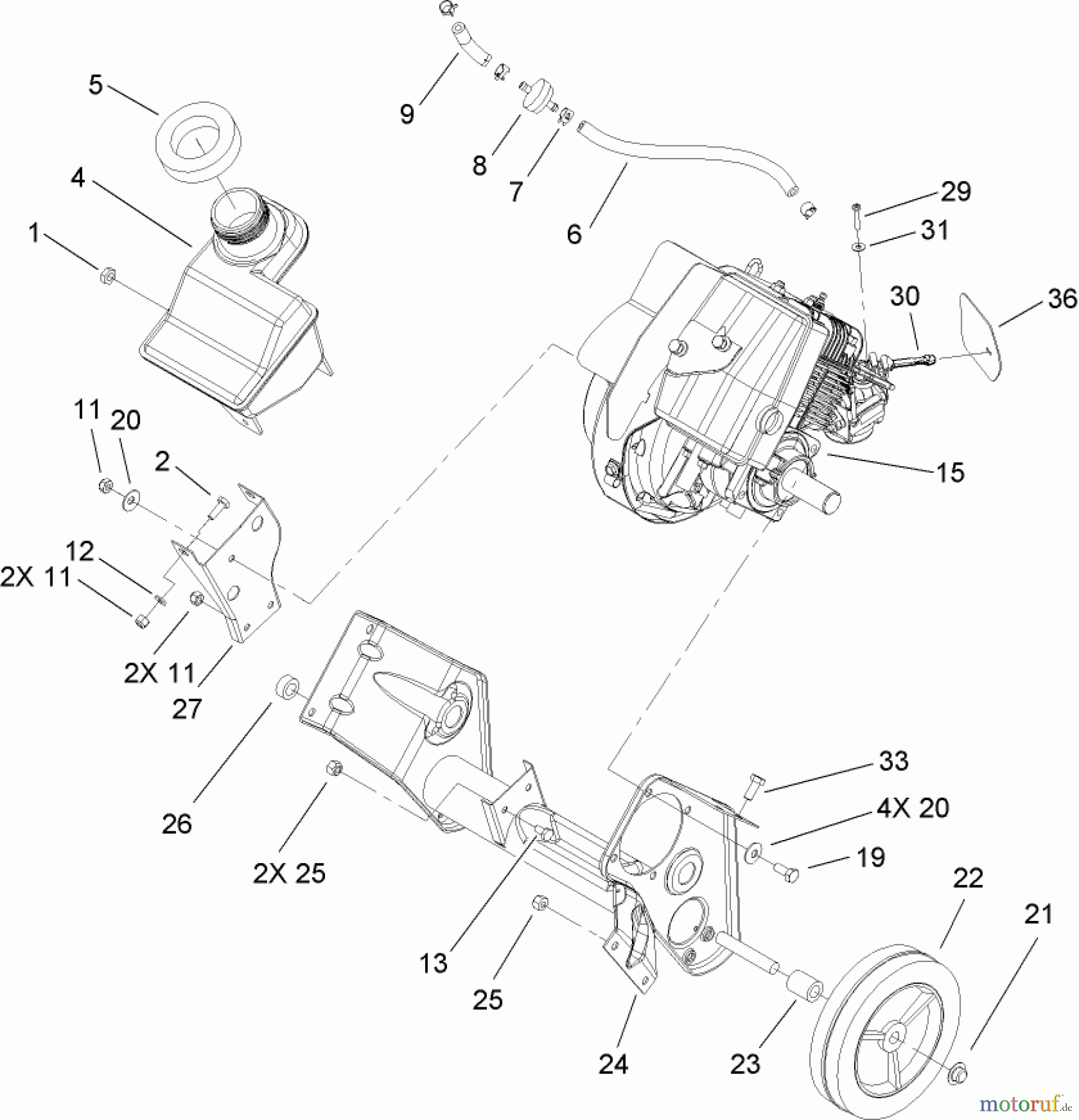  Toro Neu Snow Blowers/Snow Throwers Seite 1 38517 (3650) - Toro CCR 3650 GTS Snowthrower, 2006 (260000001-260010000) ENGINE, GAS TANK AND FRAME ASSEMBLY