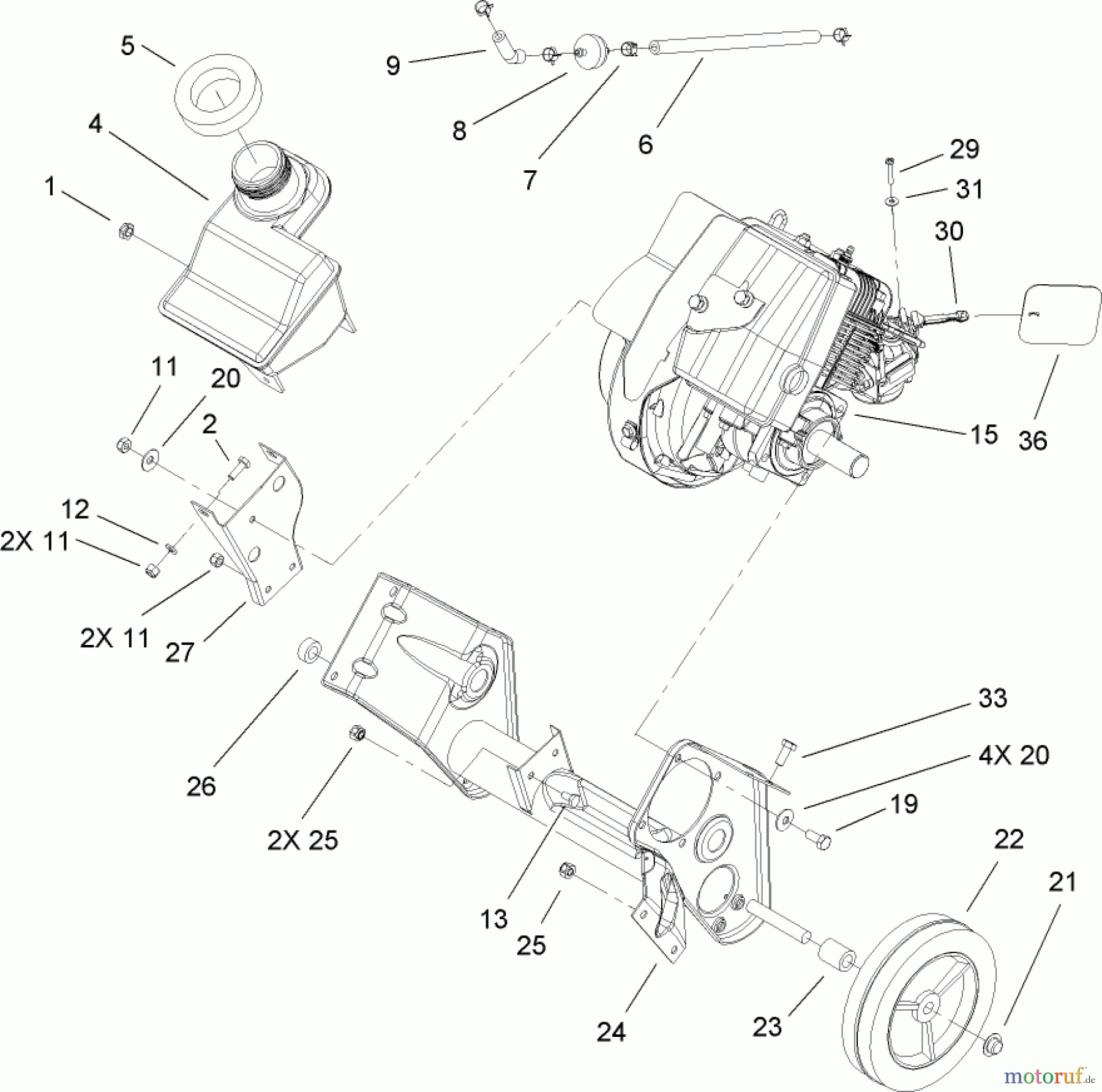 Toro Neu Snow Blowers/Snow Throwers Seite 1 38517 (3650) - Toro CCR 3650 GTS Snowthrower, 2007 (270010001-270999999) ENGINE, GAS TANK AND FRAME ASSEMBLY