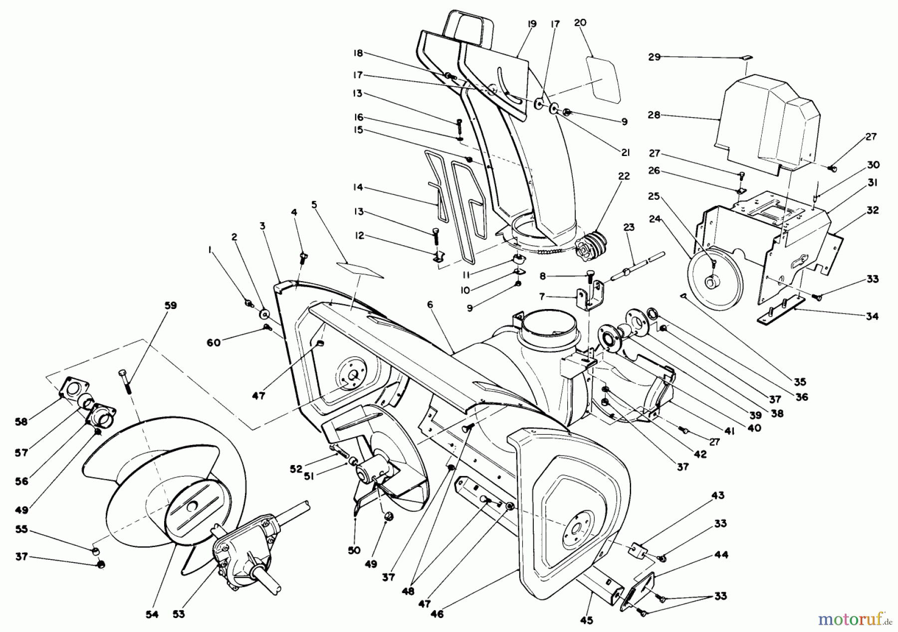 Toro Neu Snow Blowers/Snow Throwers Seite 1 38525 (724) - Toro 724 Power Shift Snowthrower, 1989 (9000001-9999999) HOUSING & CHUTE ASSEMBLY