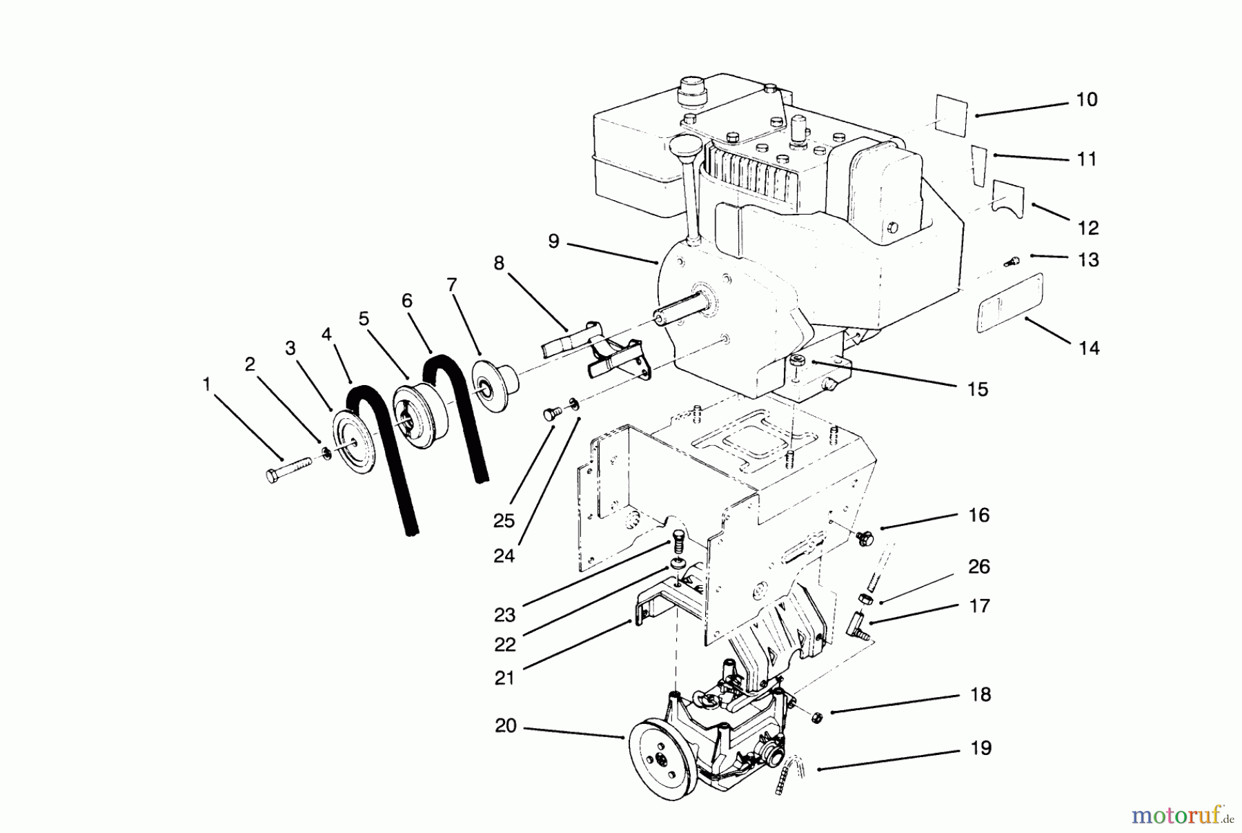  Toro Neu Snow Blowers/Snow Throwers Seite 1 38543 (824) - Toro 824 Power Shift Snowthrower, 1995 (5900001-5999999) ENGINE ASSEMBLY