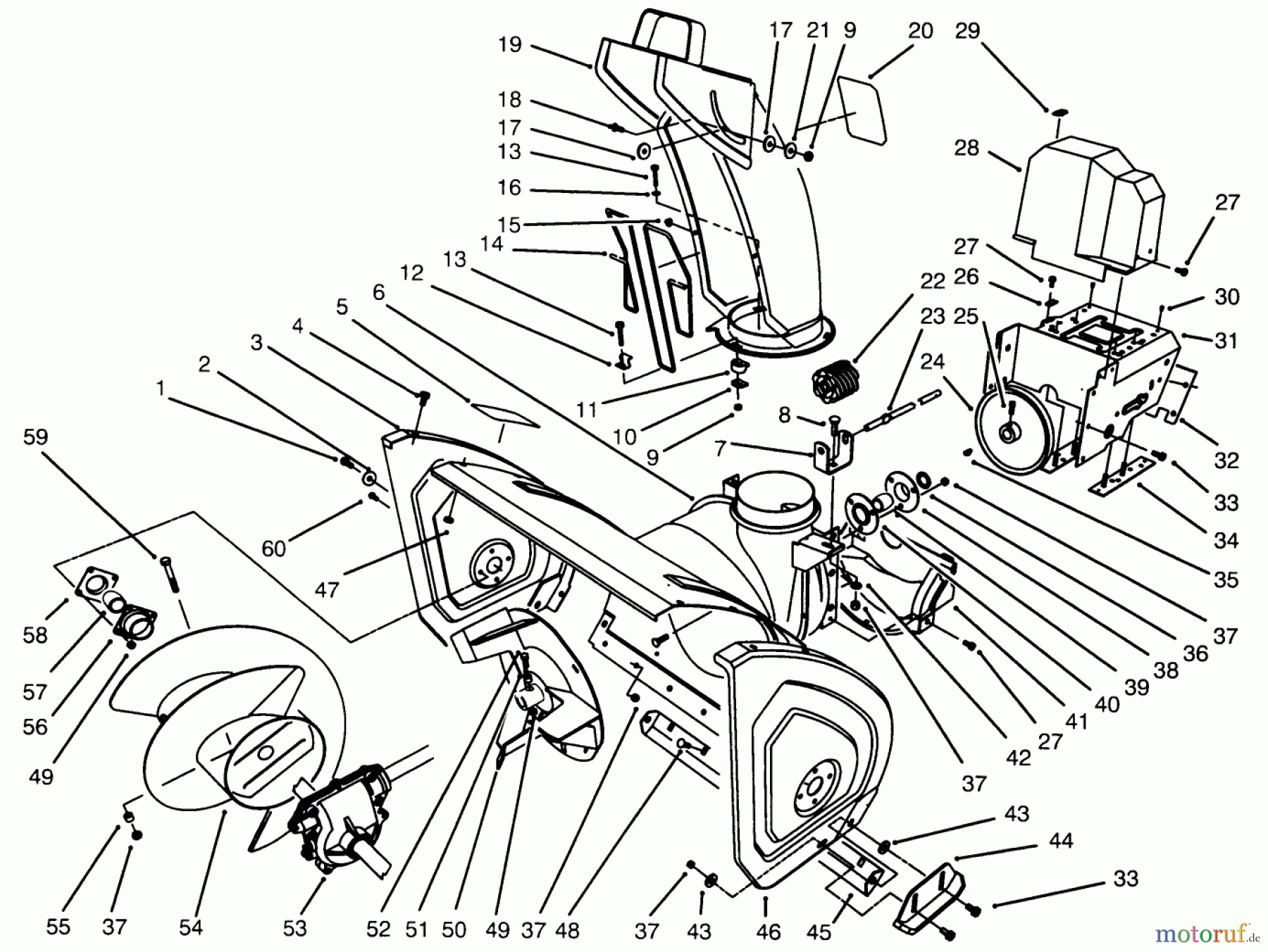 Toro Neu Snow Blowers/Snow Throwers Seite 1 38543 (824) - Toro 824 Power Shift Snowthrower, 1996 (6900001-6999999) HOUSING & CHUTE ASSEMBLY
