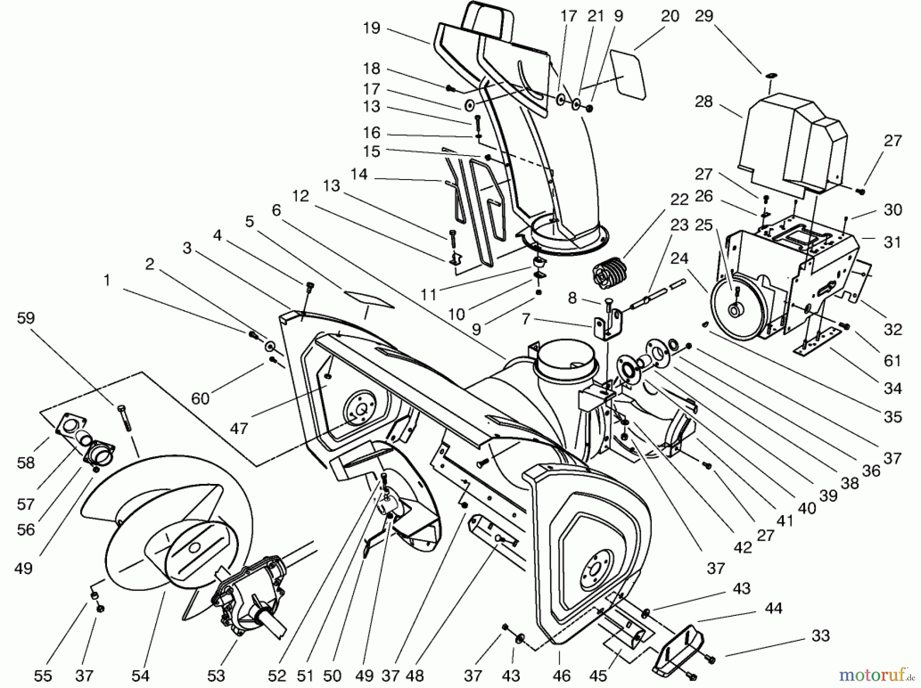  Toro Neu Snow Blowers/Snow Throwers Seite 1 38540 (824) - Toro 824 Power Shift Snowthrower, 1997 (7900001-7999999) HOUSING & CHUTE ASSEMBLY