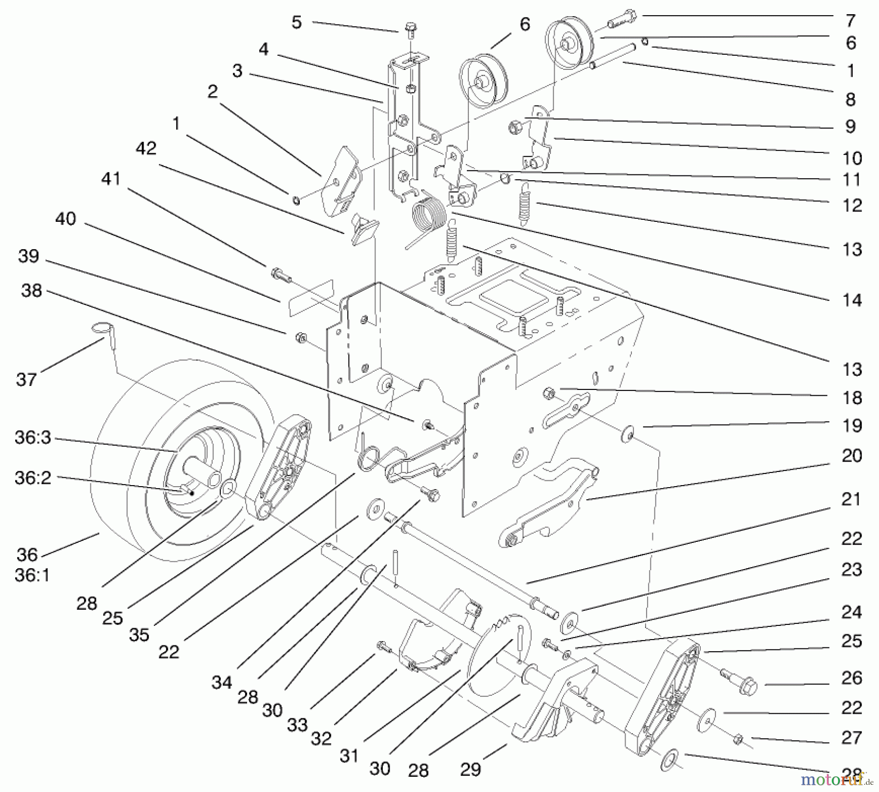 Toro Neu Snow Blowers/Snow Throwers Seite 1 38542 (824) - Toro 824 Power Shift Snowthrower, 1999 (99000001-99999999) TRACTION DRIVE ASSEMBLY