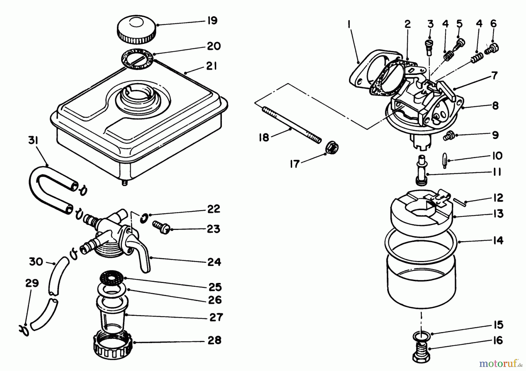 Toro Neu Edgers 58430 - Toro 3.5 hp Edger, 1987 (7000001-7999999) FUEL TANK & CARBURETOR ASSEMBLY