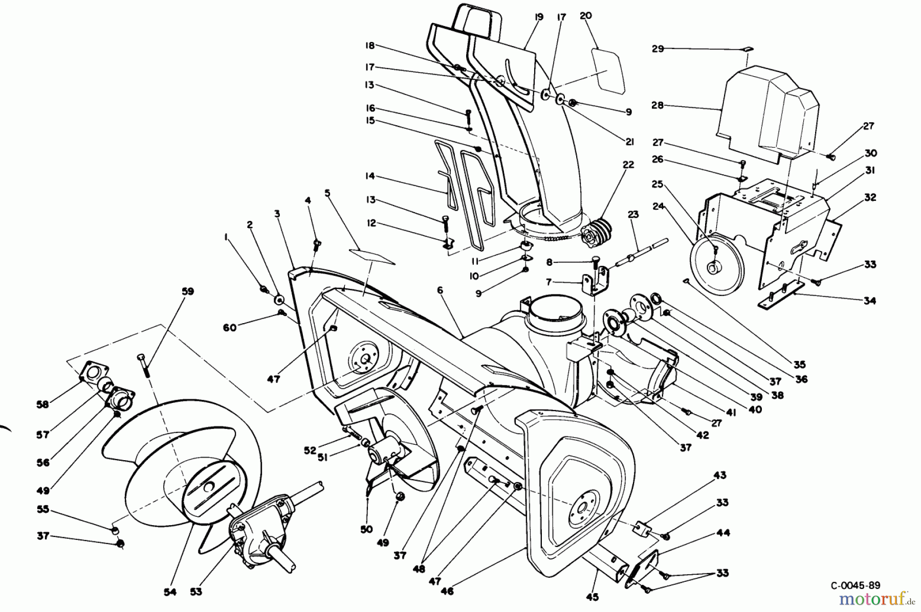  Toro Neu Snow Blowers/Snow Throwers Seite 1 38545 (828) - Toro 828 Power Shift Snowthrower, 1989 (9000001-9999999) HOUSING & CHUTE ASSEMBLY