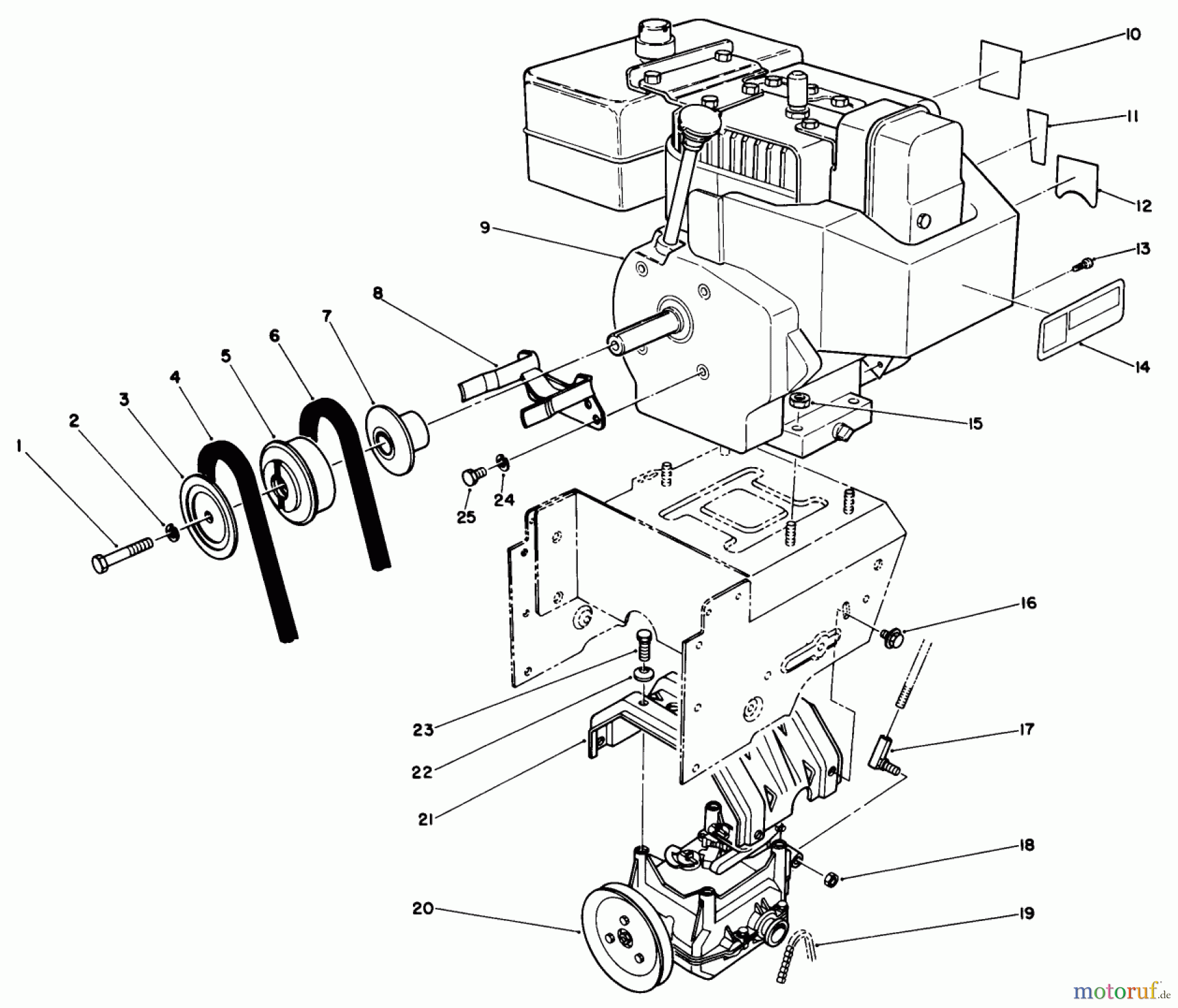 Toro Neu Snow Blowers/Snow Throwers Seite 1 38555 (1028) - Toro 1028 Power Shift Snowthrower, 1993 (3900001-3999999) ENGINE ASSEMBLY