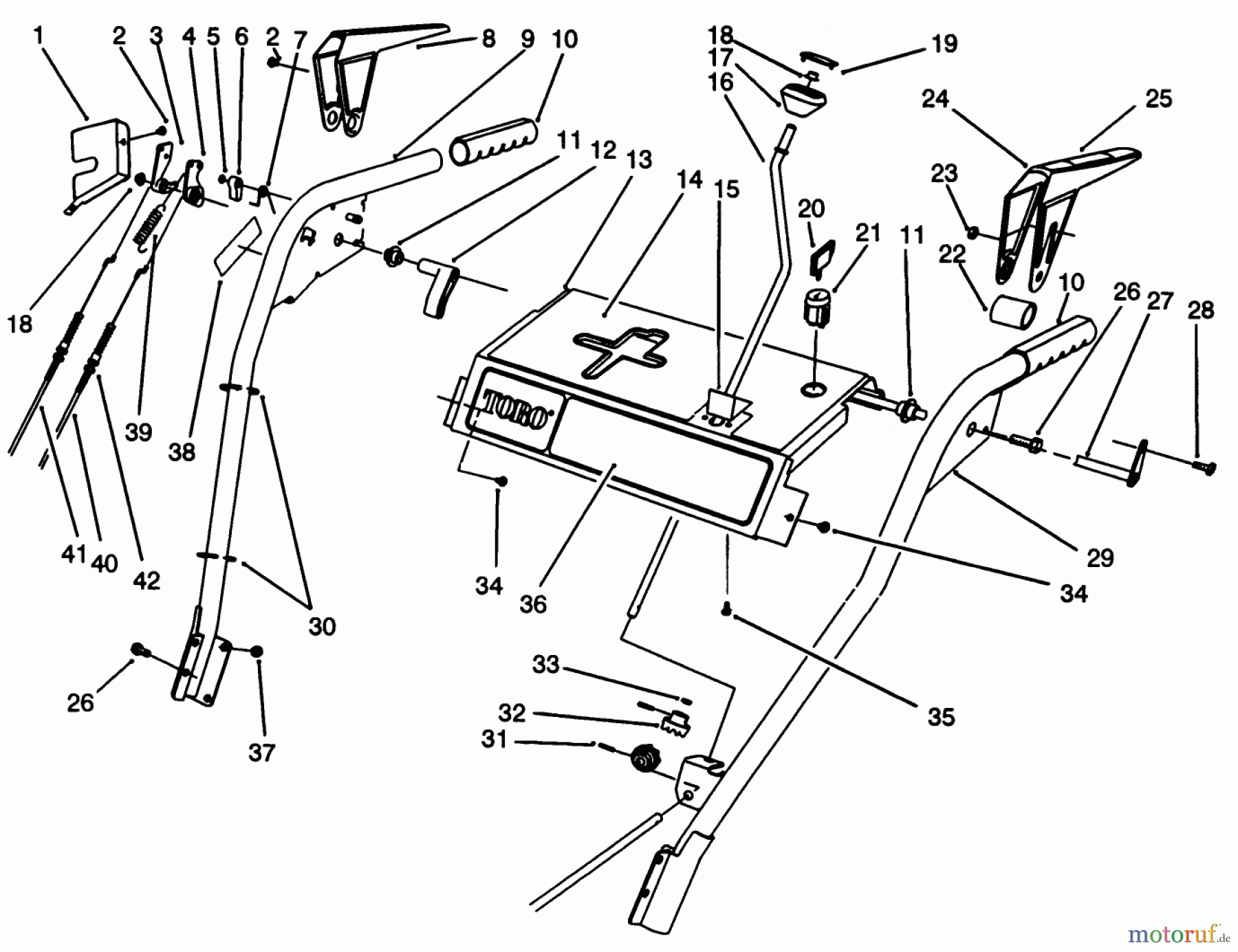 Toro Neu Snow Blowers/Snow Throwers Seite 1 38555 (1028) - Toro 1028 Power Shift Snowthrower, 1993 (3900001-3999999) HANDLE ASSEMBLY