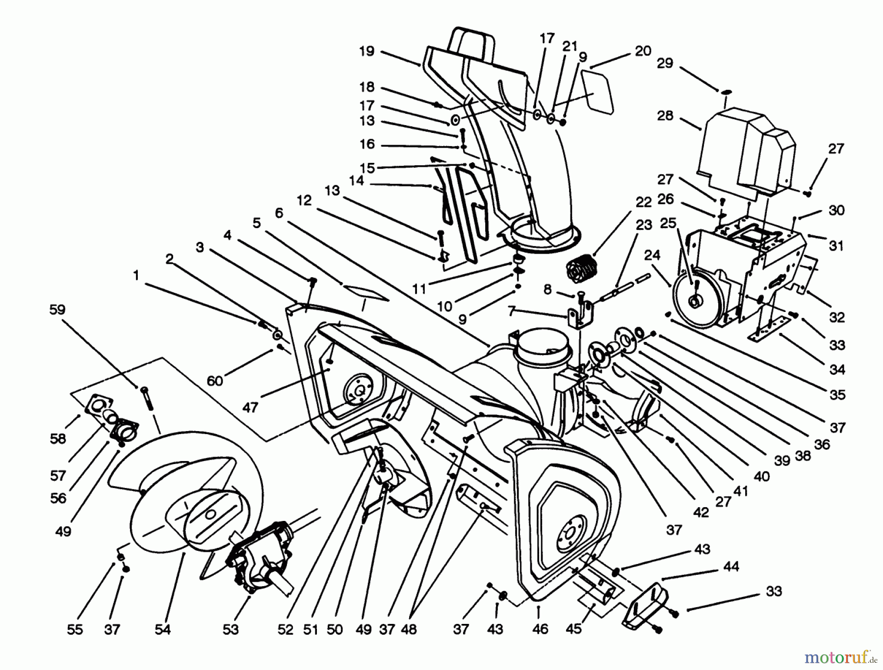  Toro Neu Snow Blowers/Snow Throwers Seite 1 38555 (1028) - Toro 1028 Power Shift Snowthrower, 1993 (3900001-3999999) HOUSING & CHUTE ASSEMBLY