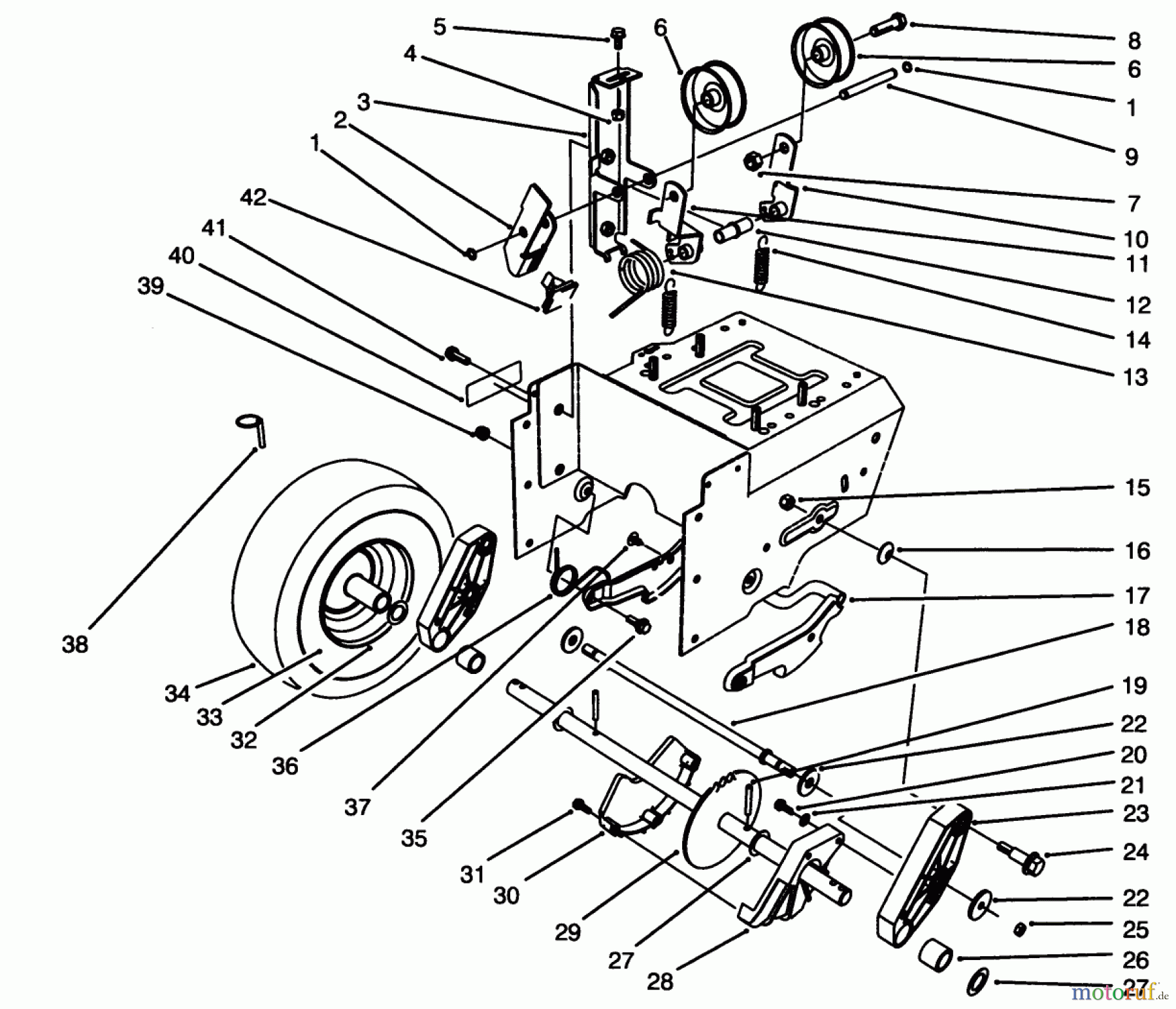 Toro Neu Snow Blowers/Snow Throwers Seite 1 38555 (1028) - Toro 1028 Power Shift Snowthrower, 1995 (59000001-59999999) TRACTION DRIVE ASSEMBLY