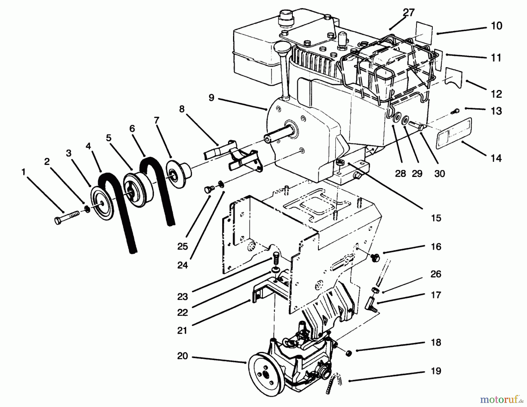 Toro Neu Snow Blowers/Snow Throwers Seite 1 38555 (1028) - Toro 1028 Power Shift Snowthrower, 1996 (69000001-69999999) ENGINE ASSEMBLY