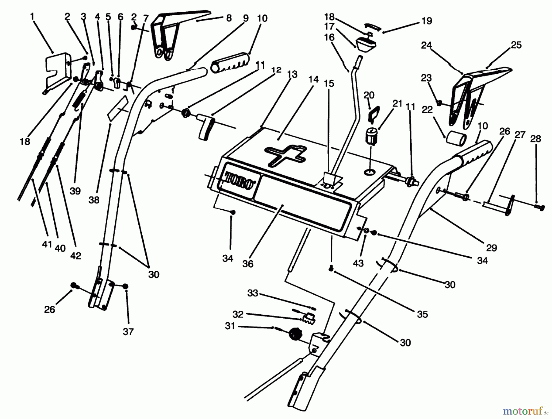 Toro Neu Snow Blowers/Snow Throwers Seite 1 38555 (1028) - Toro 1028 Power Shift Snowthrower, 1996 (69000001-69999999) HANDLE ASSEMBLY