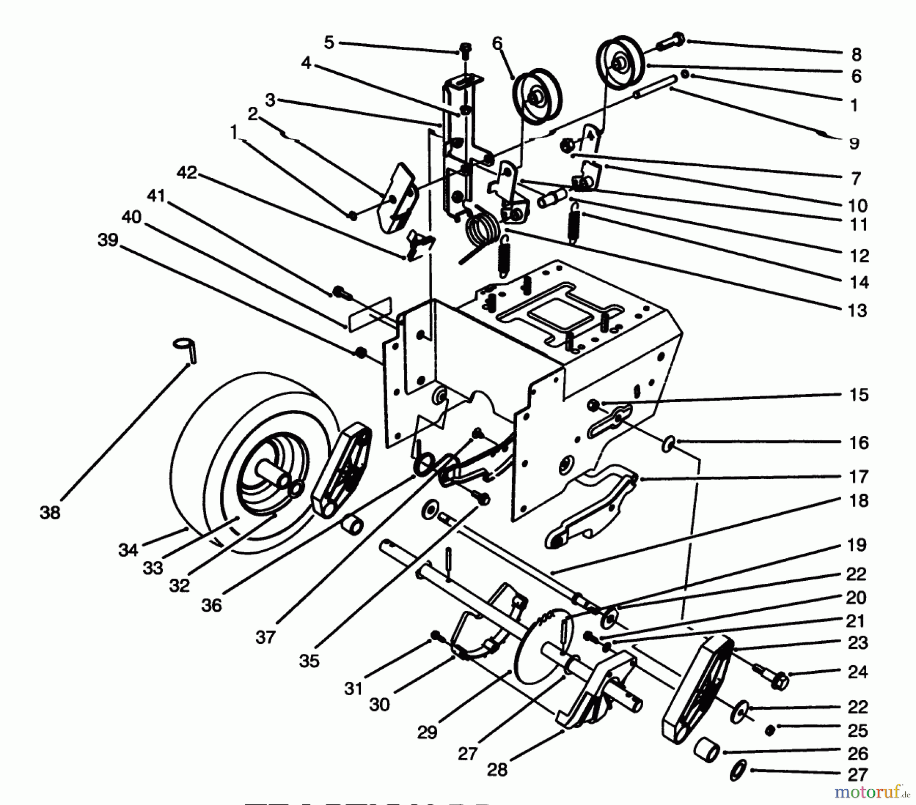 Toro Neu Snow Blowers/Snow Throwers Seite 1 38555 (1028) - Toro 1028 Power Shift Snowthrower, 1996 (69000001-69999999) TRACTION DRIVE ASSEMBLY