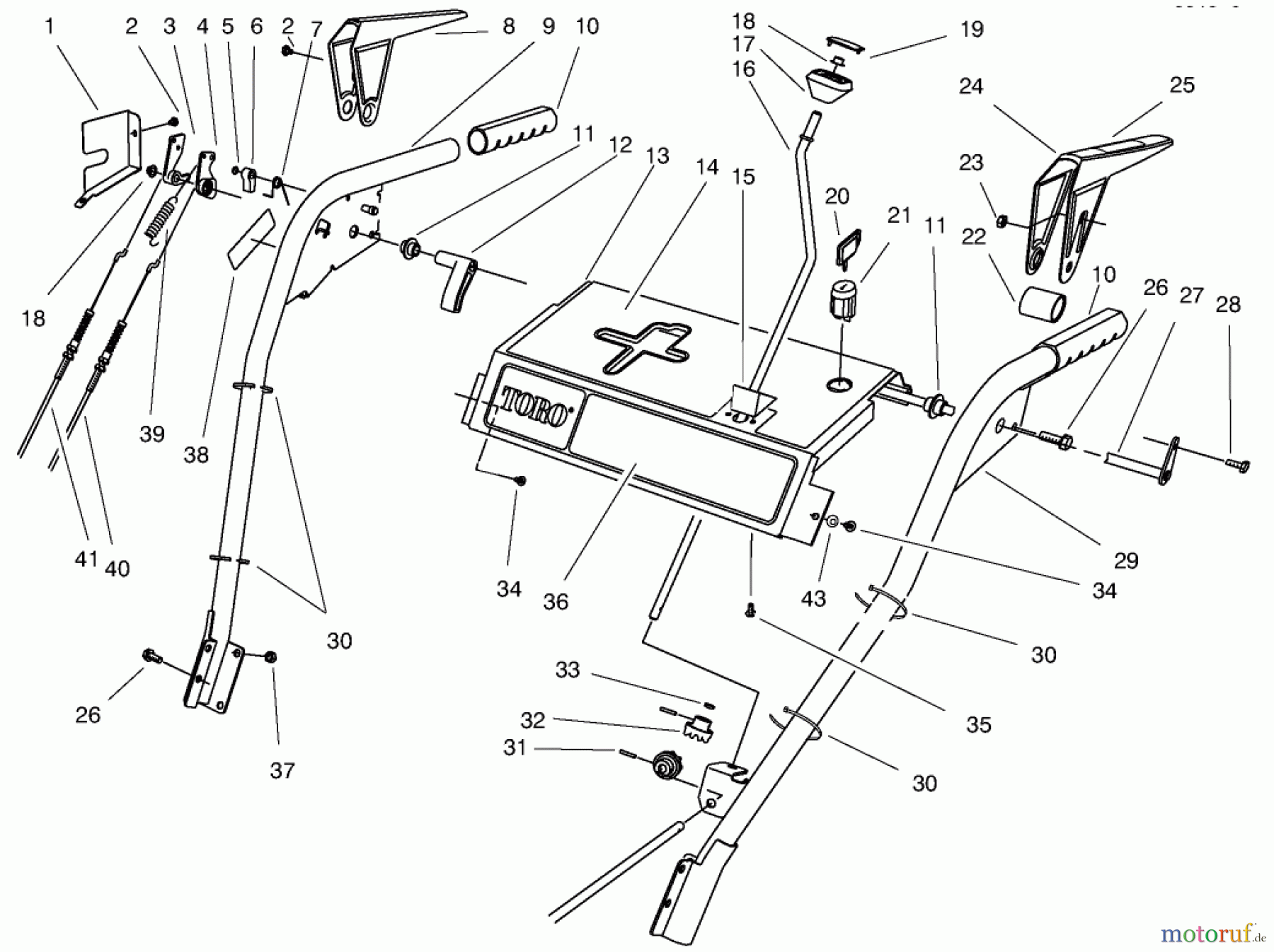  Toro Neu Snow Blowers/Snow Throwers Seite 1 38556 (1028) - Toro 1028 Power Shift Snowthrower, 1997 (7900001-7999999) HANDLE ASSEMBLY