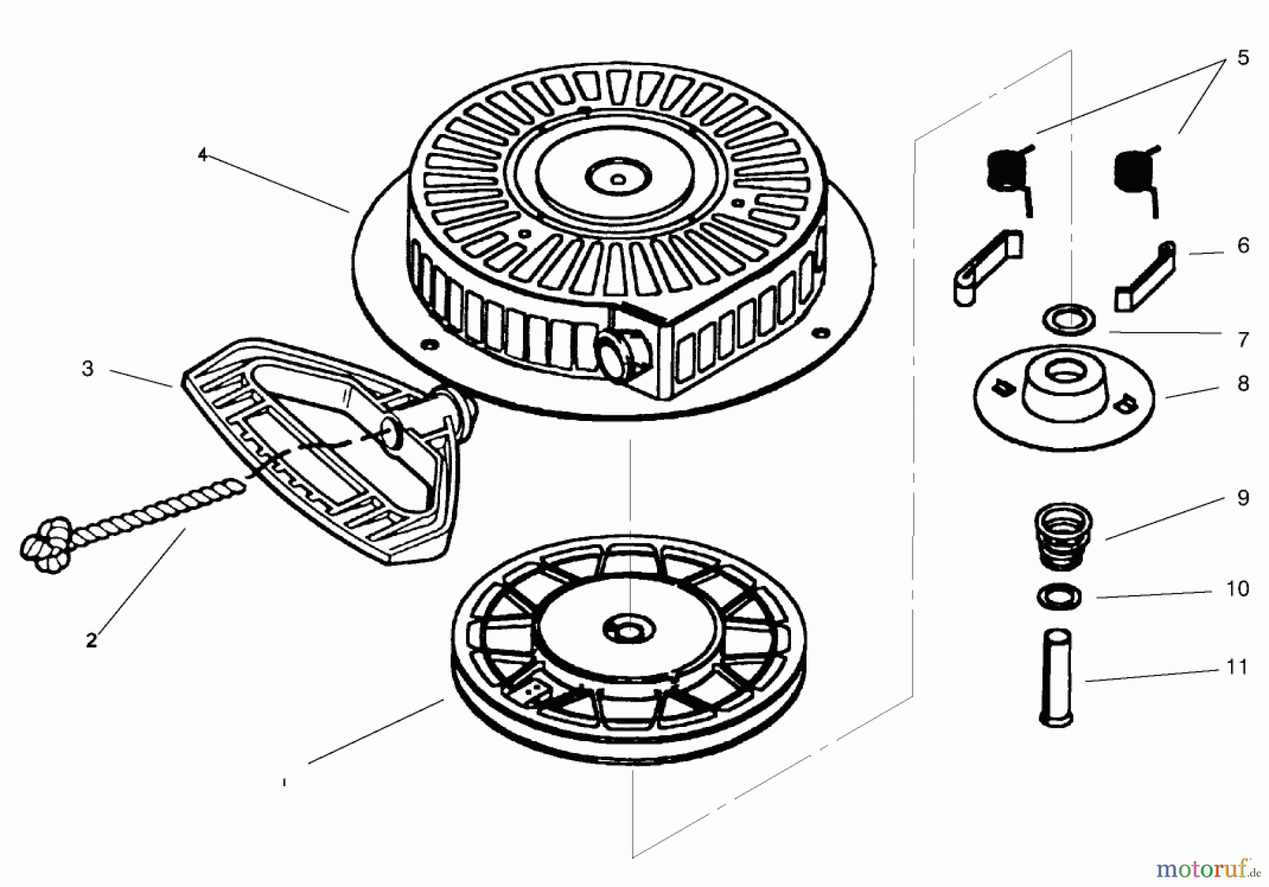 Toro Neu Snow Blowers/Snow Throwers Seite 1 38555 (1028) - Toro 1028 Power Shift Snowthrower, 1998 (890000001-899999999) REWIND STARTER TECUMSEH NO. 590733