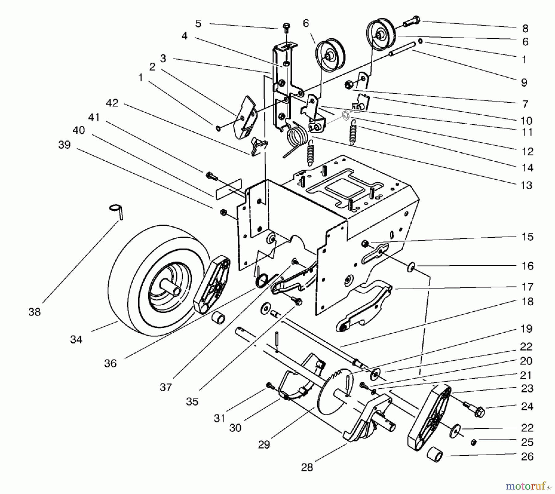 Toro Neu Snow Blowers/Snow Throwers Seite 1 38555 (1028) - Toro 1028 Power Shift Snowthrower, 1998 (890000001-899999999) TRACTION DRIVE ASSEMBLY
