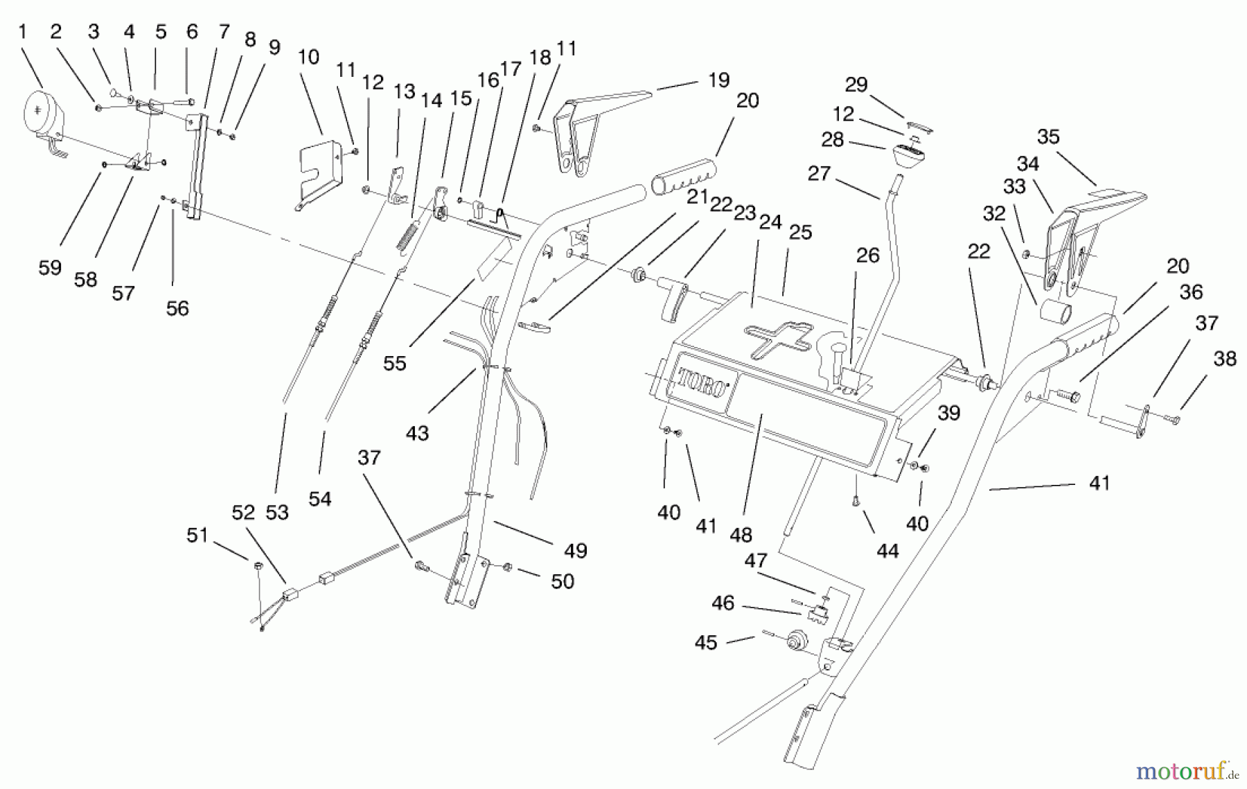 Toro Neu Snow Blowers/Snow Throwers Seite 1 38559 (1028) - Toro 1028 Power Shift Snowthrower, 1999 (99000001-99999999) HANDLE ASSEMBLY
