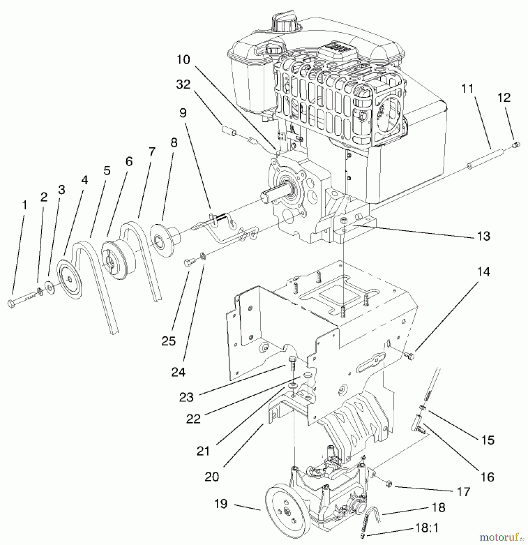 Toro Neu Snow Blowers/Snow Throwers Seite 1 38559 (1028) - Toro 1028 Power Shift Snowthrower, 2000 (200000001-200999999) ENGINE AND TRANSMISSION ASSEMBLY
