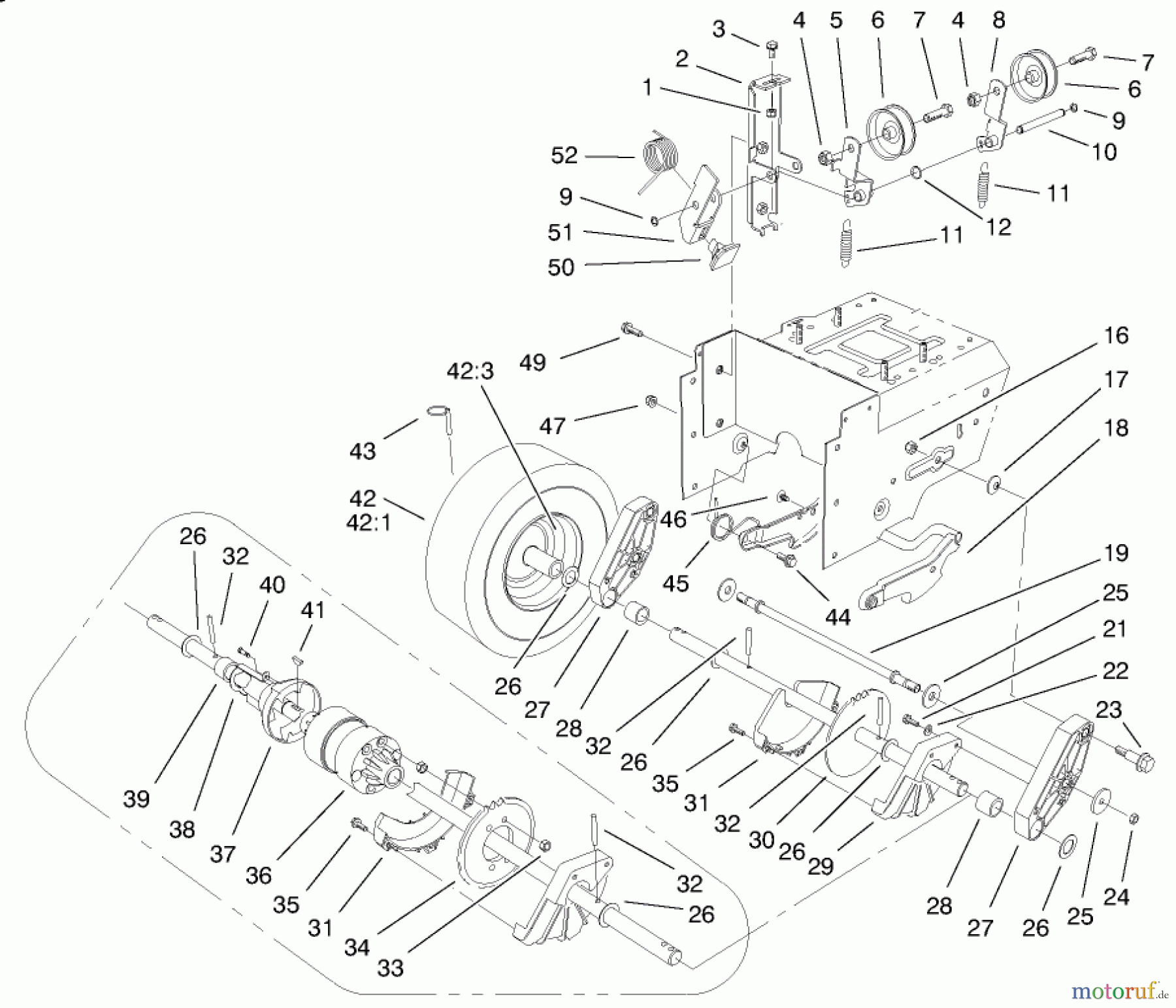 Toro Neu Snow Blowers/Snow Throwers Seite 1 38560 (1028) - Toro 1028 Power Shift Snowthrower, 2000 (200000001-200999999) LOWER TRACTION ASSEMBLY