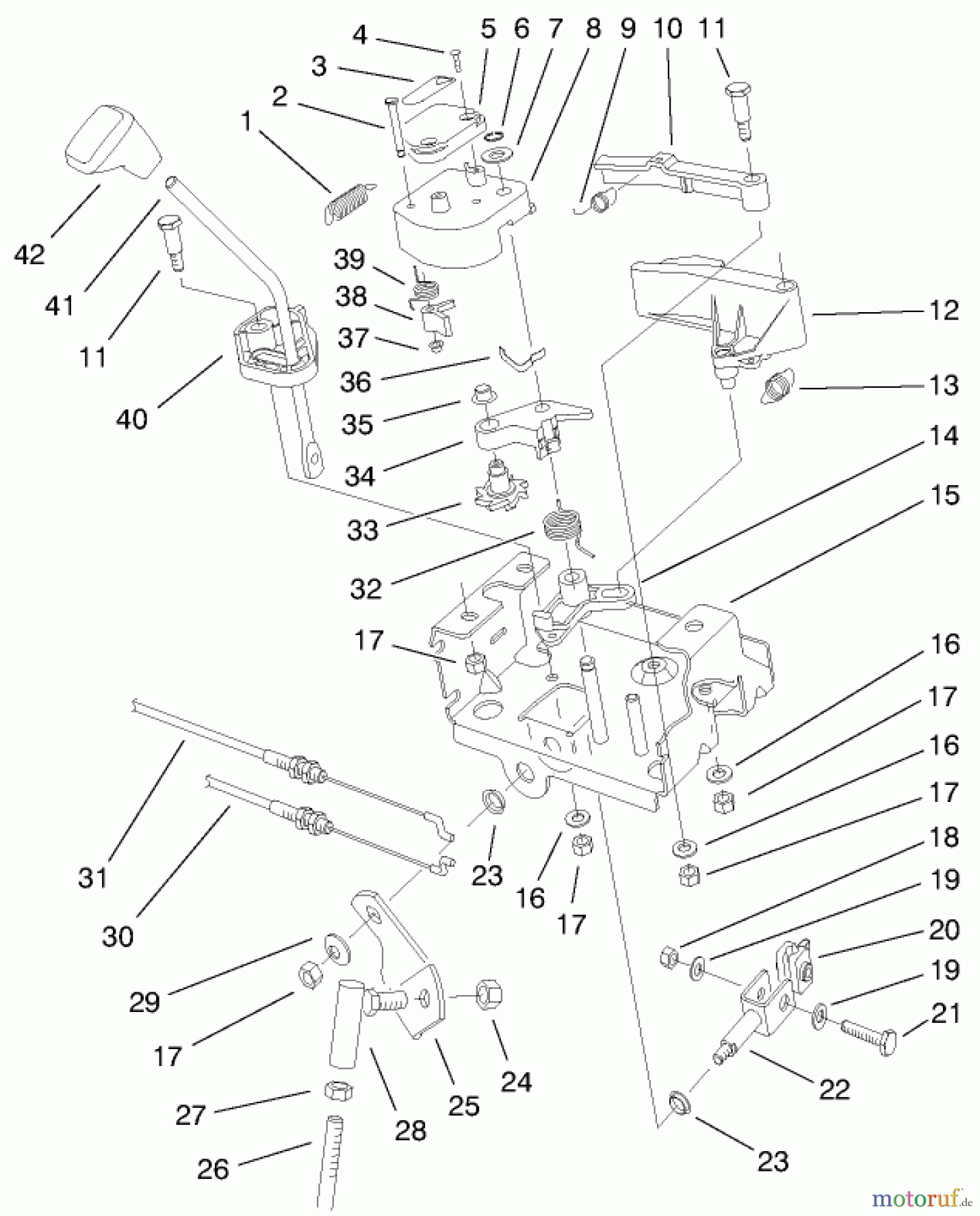 Toro Neu Snow Blowers/Snow Throwers Seite 1 38560 (1028) - Toro 1028 Power Shift Snowthrower, 2000 (200000001-200999999) POWER SHIFT CONTROL ASSEMBLY